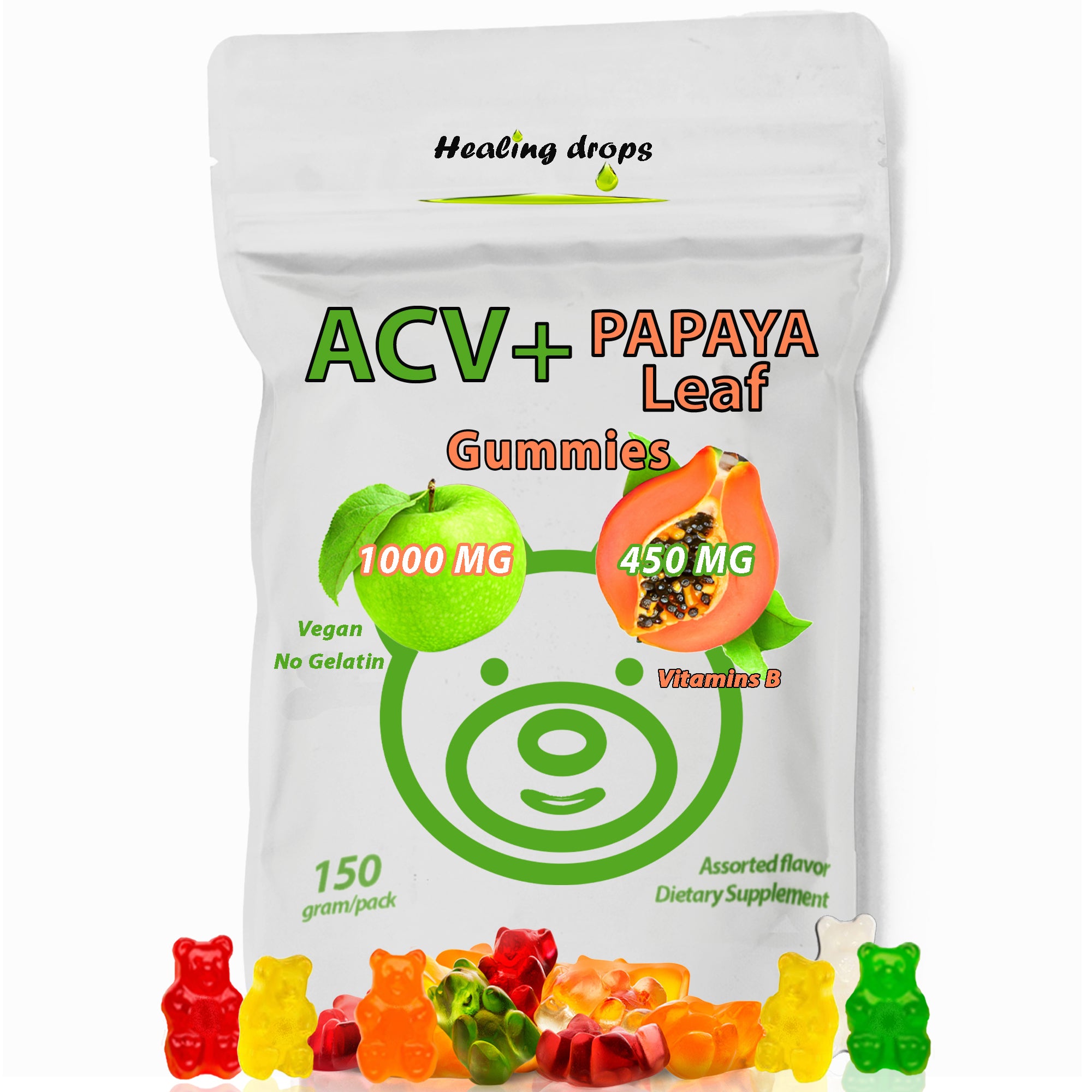 ACV Gummies & Papaya Leaf Extract Gummies - Premium Potent Apple Cider Vinegar Supplement - Iodine Infused & Vitamins B6 B12 – Platelets Hair Skin & Heart friendly