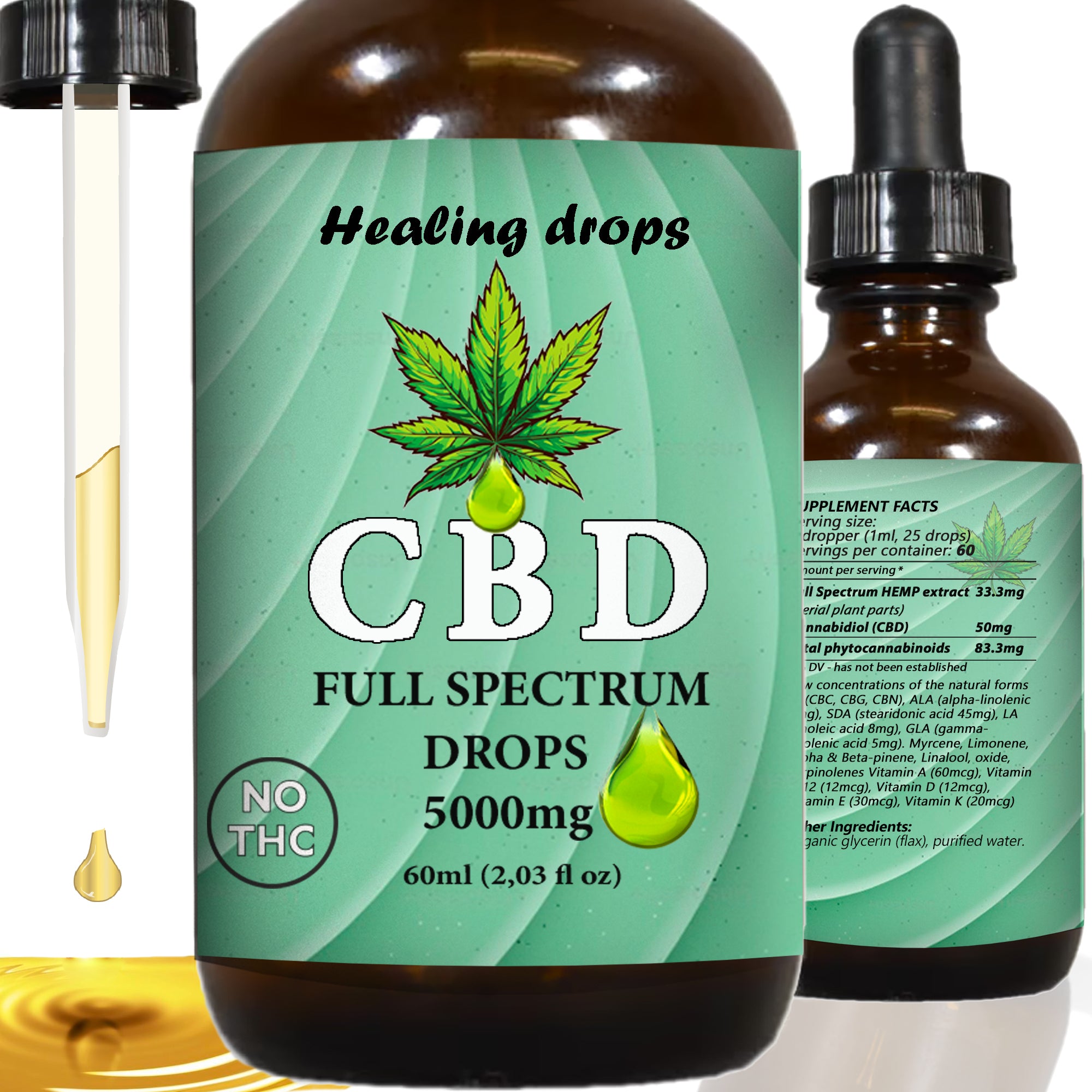 Healing Drops - Full Spectrum CBD Oil 5000mg - 60ml - Organic - USA Made