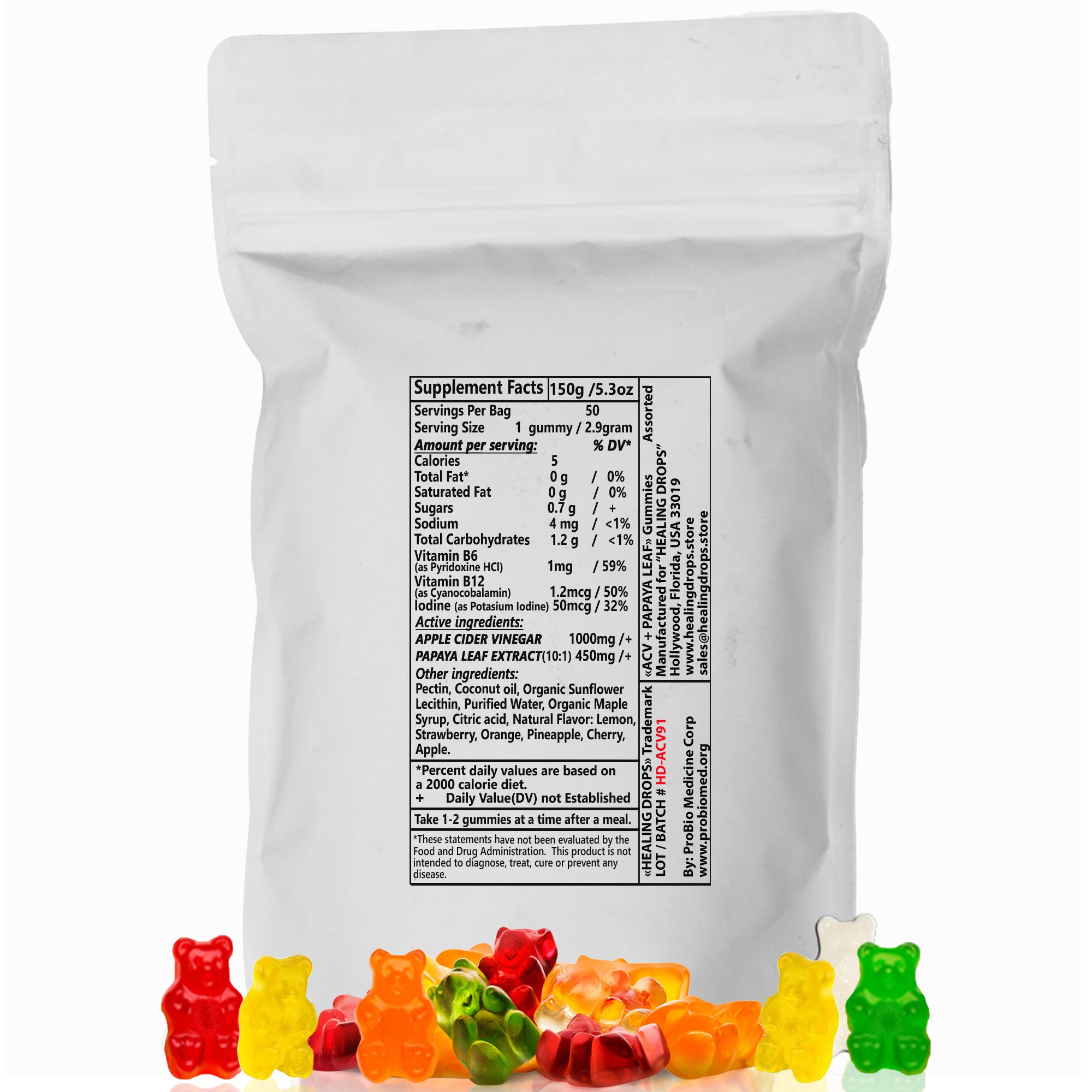 ACV Gummies & Papaya Leaf Extract Gummies - Premium Potent Apple Cider Vinegar Supplement - Iodine Infused & Vitamins B6 B12 – Platelets Hair Skin & Heart friendly