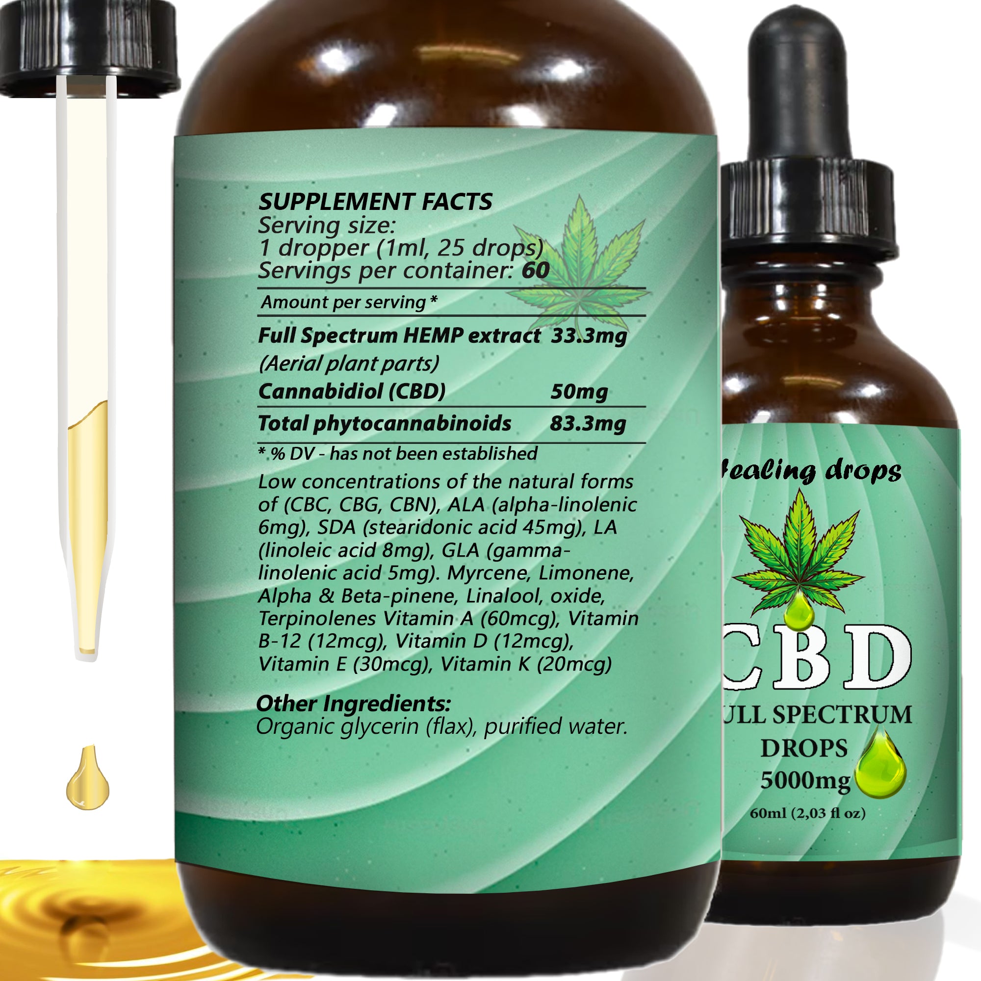 Healing Drops - Full Spectrum CBD Oil 5000mg - 60ml - Organic - USA Made