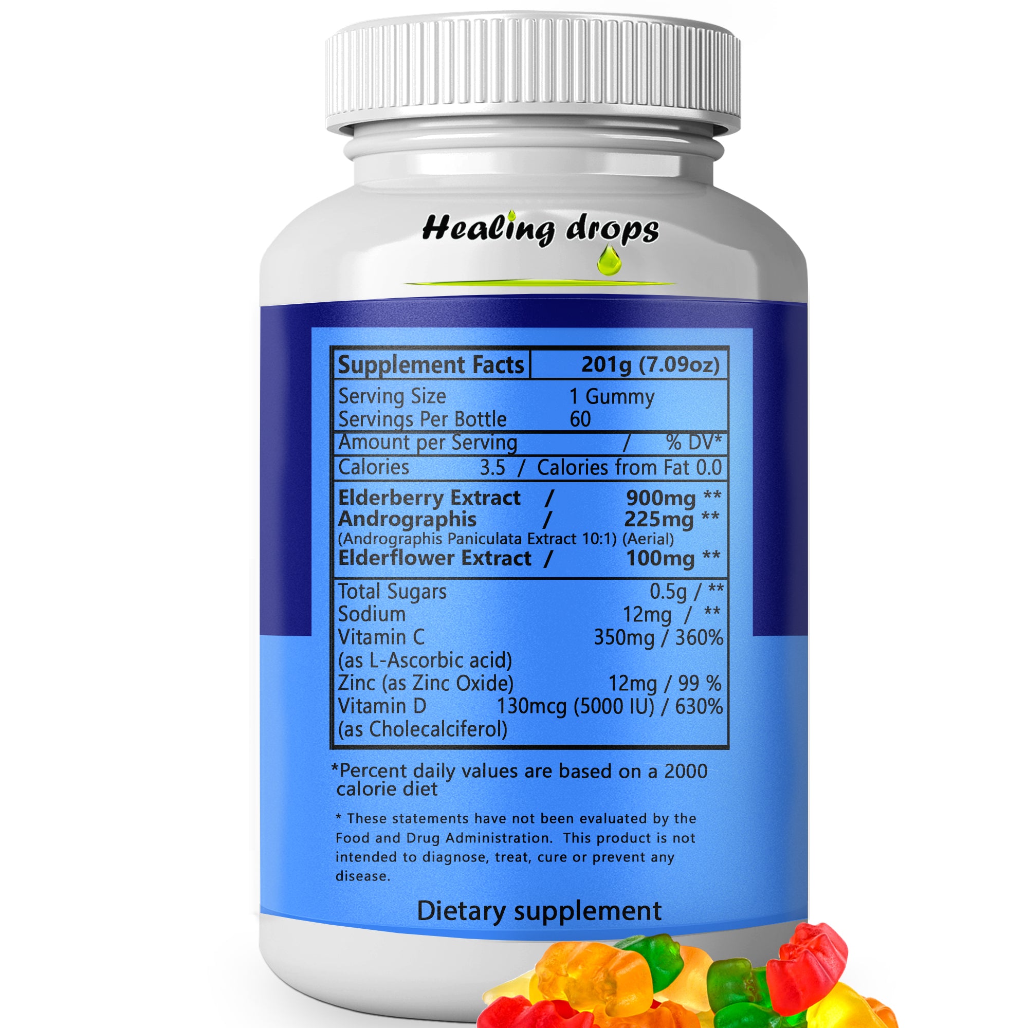 Andrographis Paniculata Gummies Elderberry Gummies with Elderflowers Zinc Vitamin C D - Sambucus Elderberry Gummies for Adults and Kids - Black Elderberry Andrographis Gummies by Healing Drops