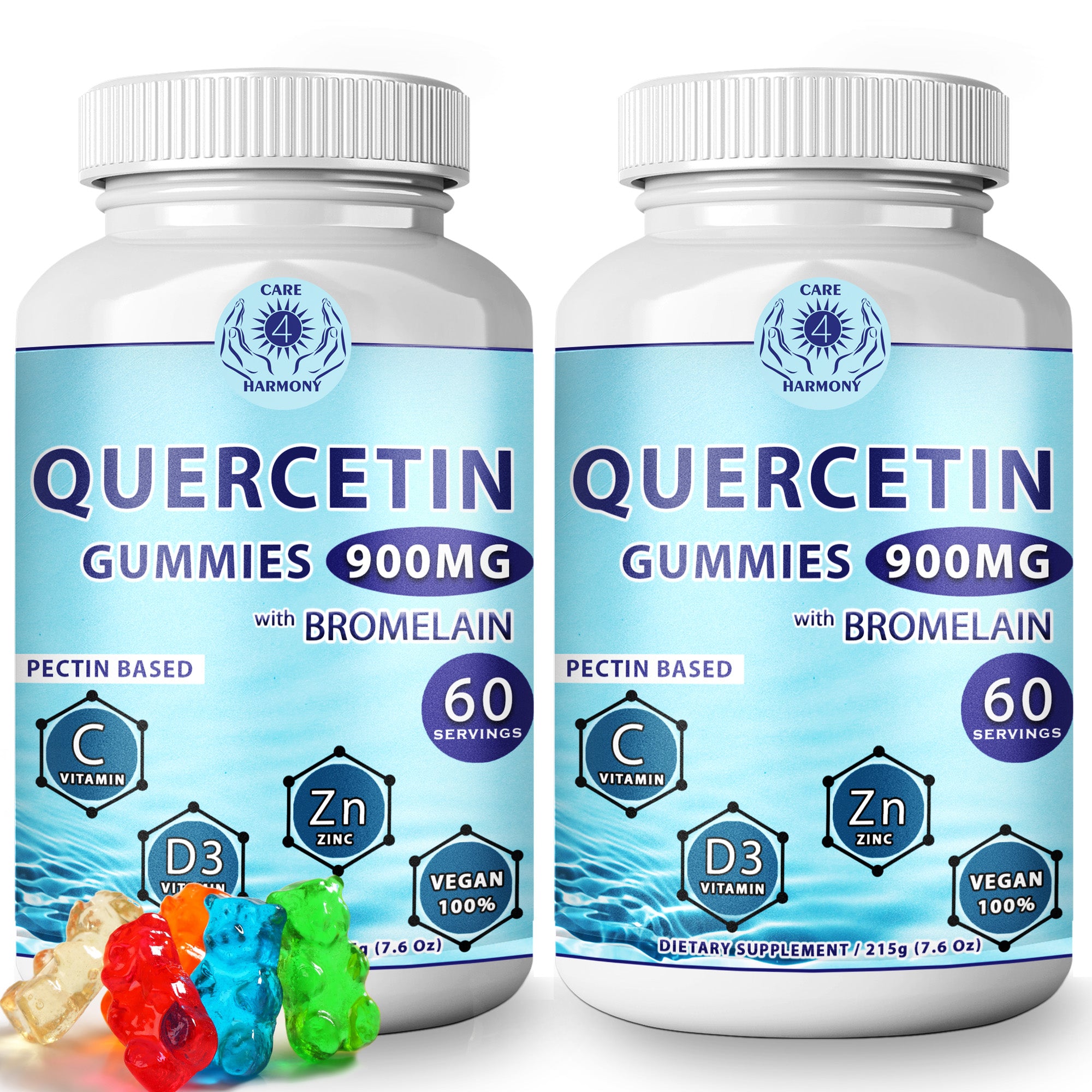 Quercetin Gummies - Quercetin with Bromelain Vitamin C + Zinc Vitamin D3 – Chewable Quercetin 900mg Supplements - Quercetin by CARE 4 HARMONY for Kids and Adults