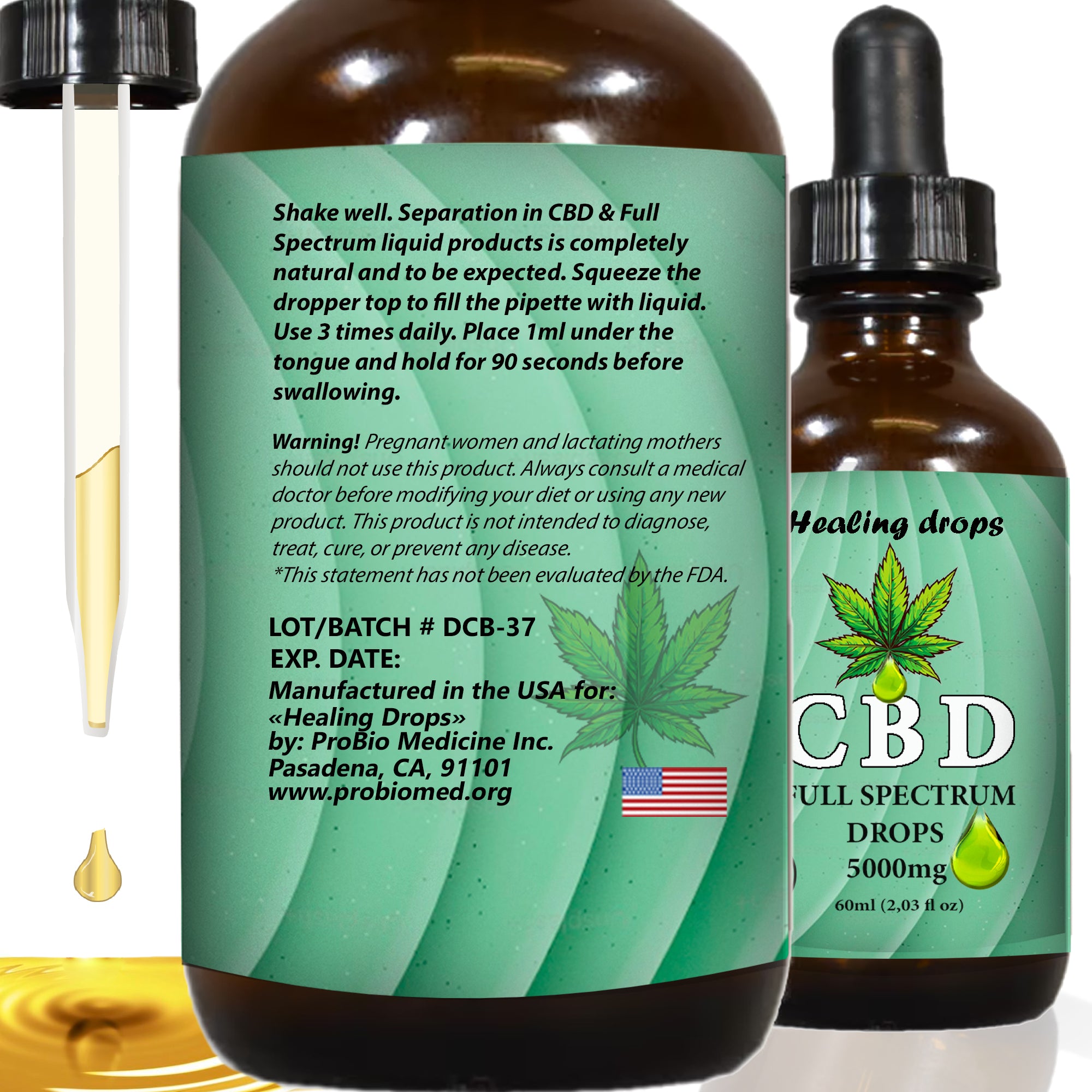 Healing Drops - Full Spectrum CBD Oil 5000mg - 60ml - Organic - USA Made