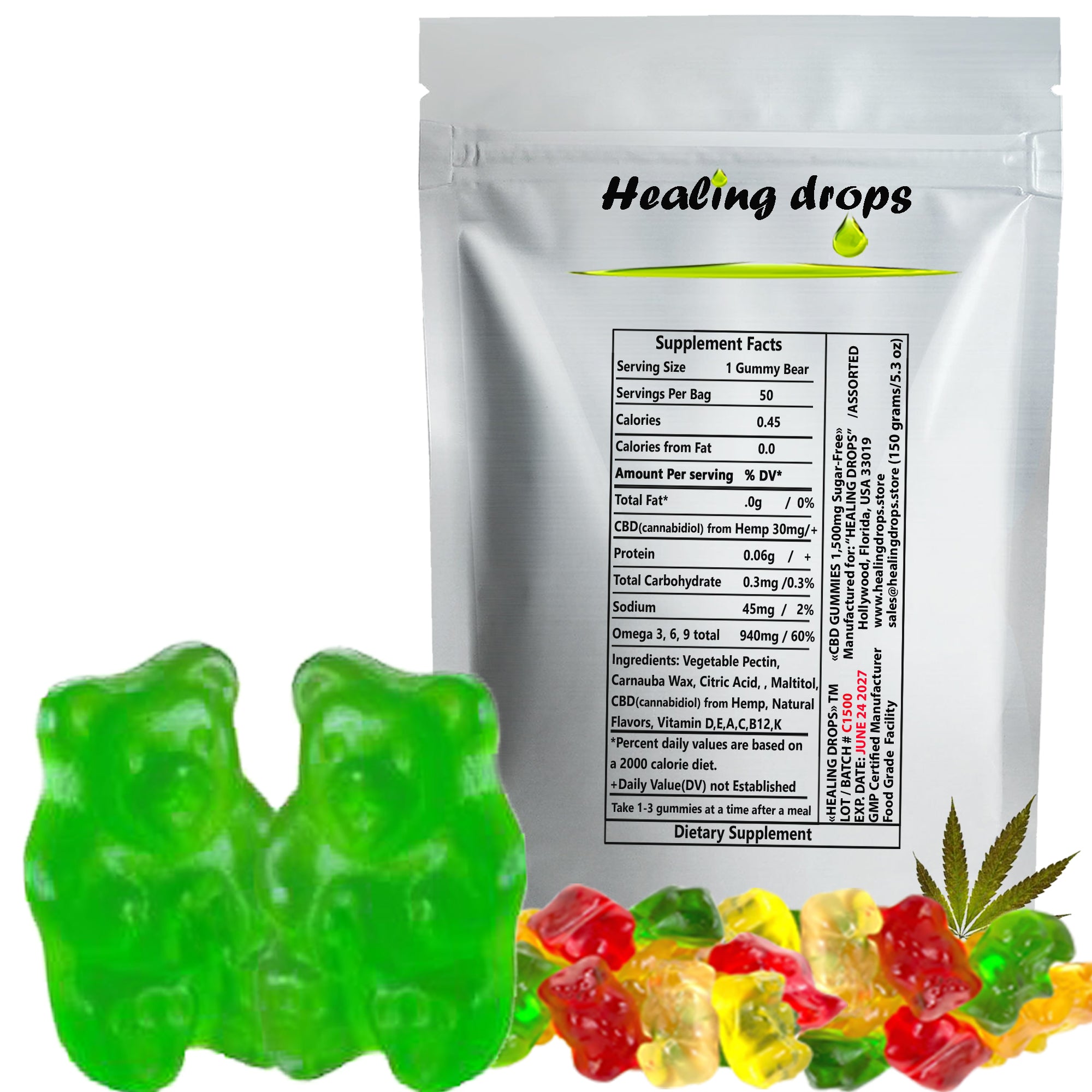 CBD Gummies 1500mg of cannabidiol from Hemp 30mg per serving