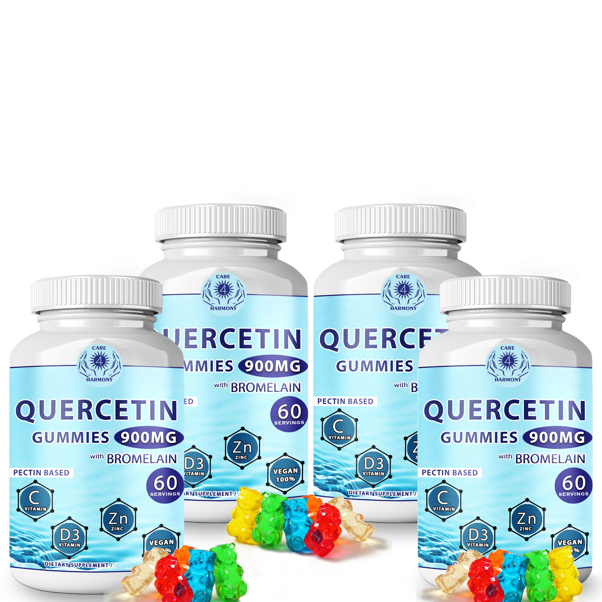 Quercetin Gummies - Quercetin with Bromelain Vitamin C + Zinc Vitamin D3 – Chewable Quercetin 900mg Supplements - Quercetin by CARE 4 HARMONY for Kids and Adults
