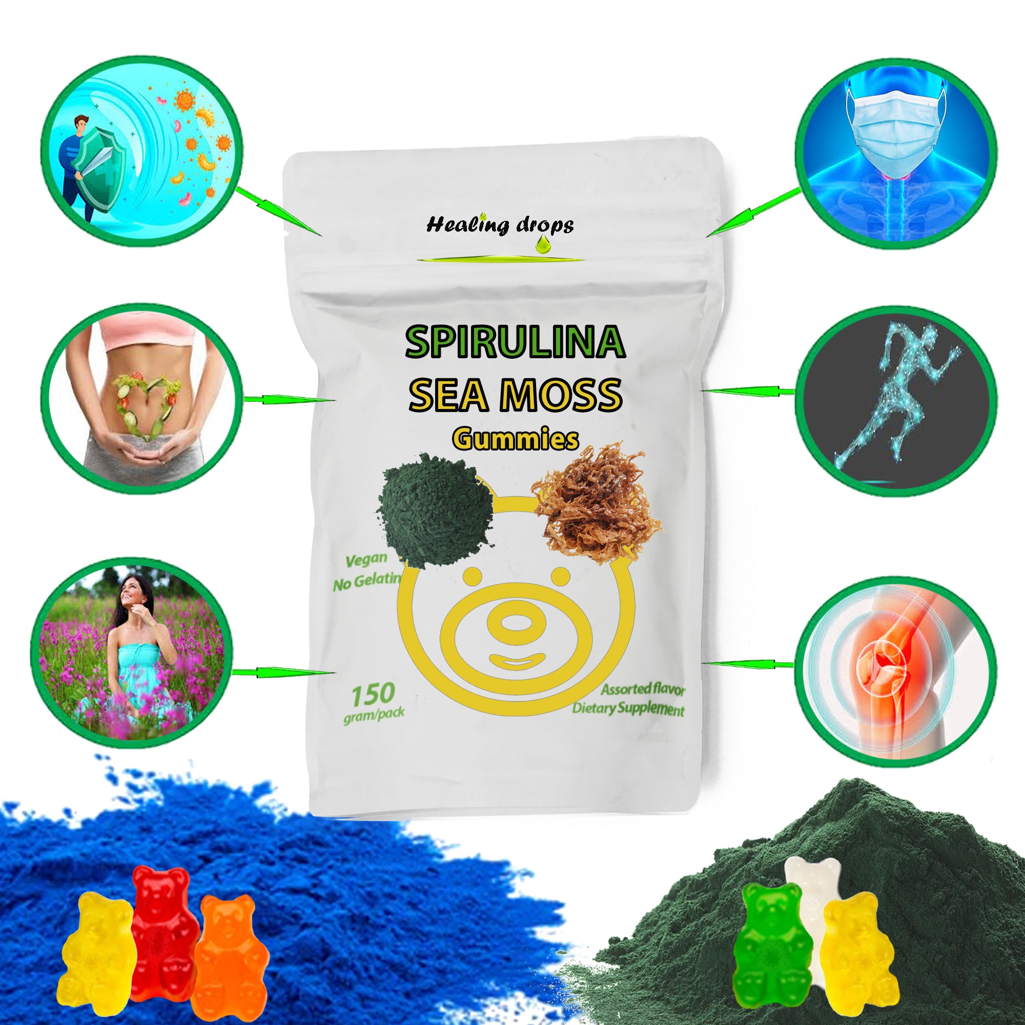 Spirulina Gummies Sea Moss Gummies - Blue-green Spirulina Gummy Bears