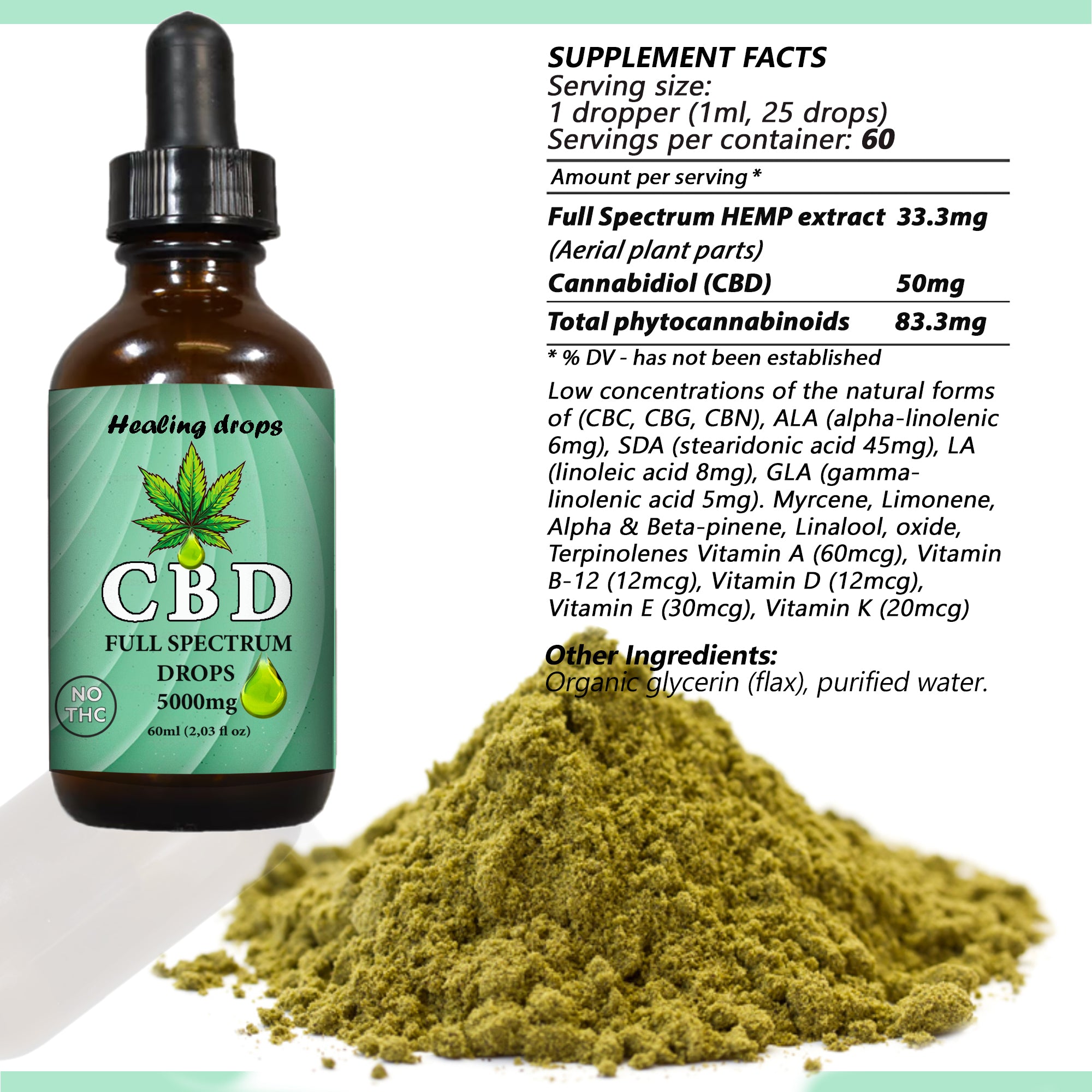 Healing Drops - Full Spectrum CBD Oil 5000mg - 60ml - Organic - USA Made