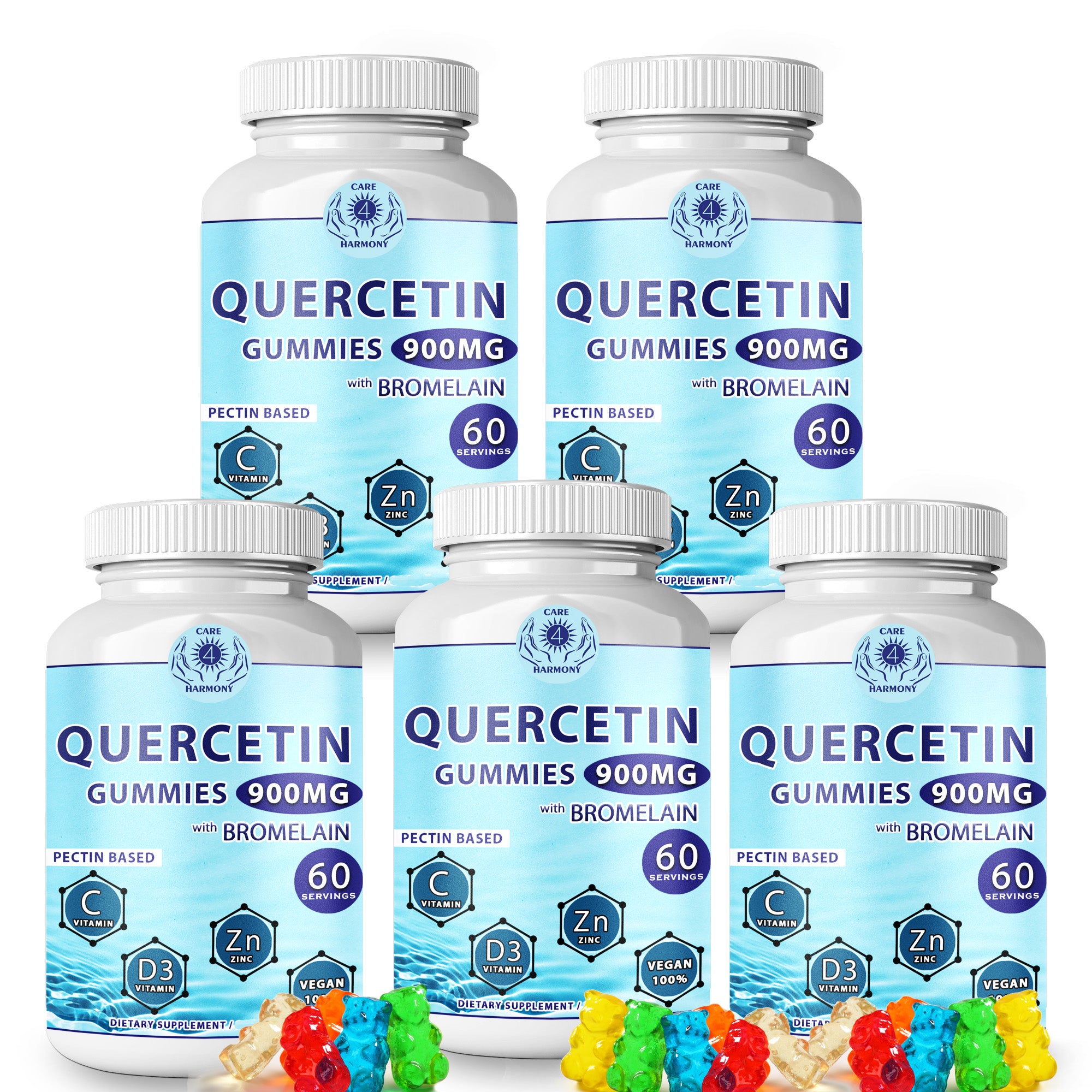 Quercetin Gummies - Quercetin with Bromelain Vitamin C + Zinc Vitamin D3 – Chewable Quercetin 900mg Supplements - Quercetin by CARE 4 HARMONY for Kids and Adults
