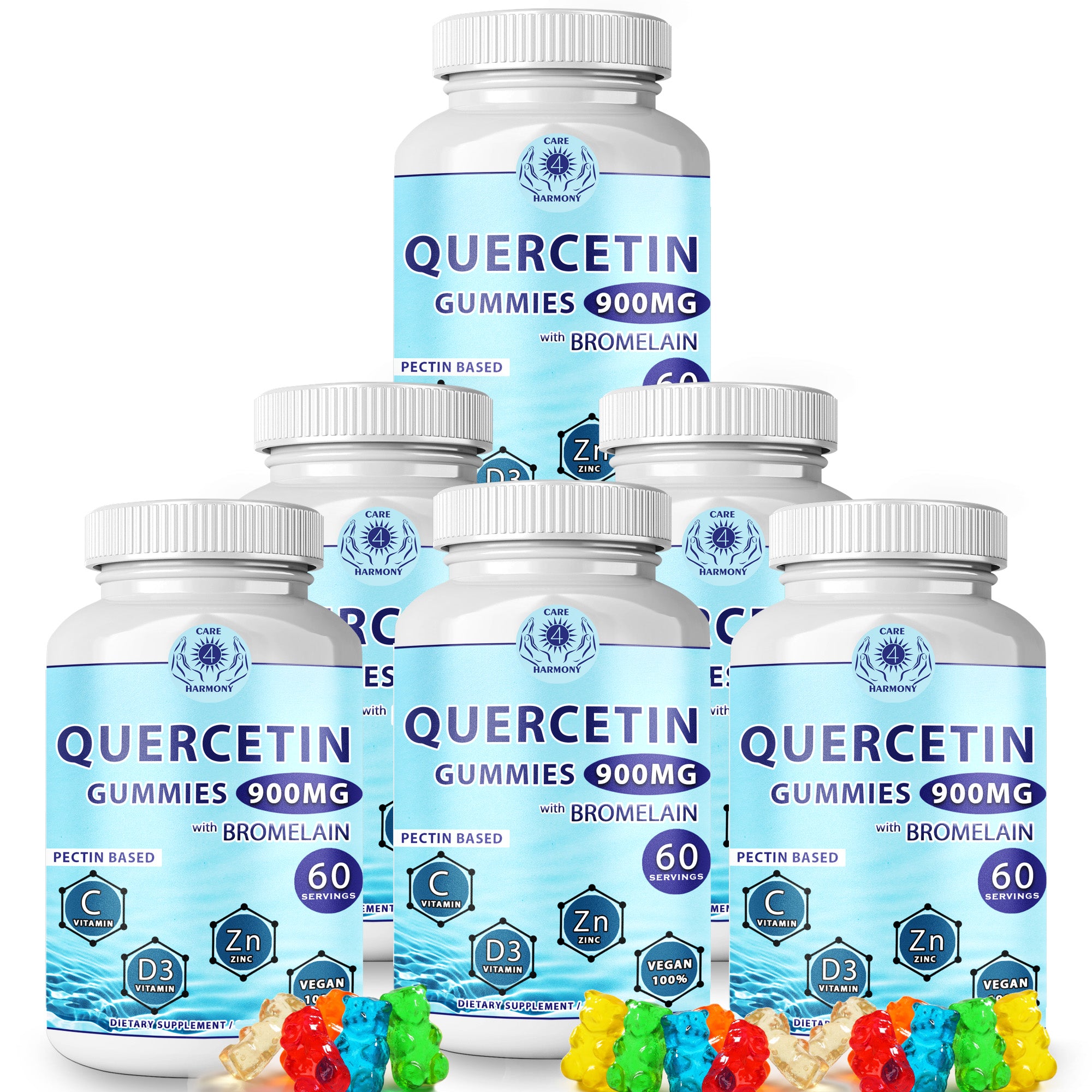 Quercetin Gummies - Quercetin with Bromelain Vitamin C + Zinc Vitamin D3 – Chewable Quercetin 900mg Supplements - Quercetin by CARE 4 HARMONY for Kids and Adults