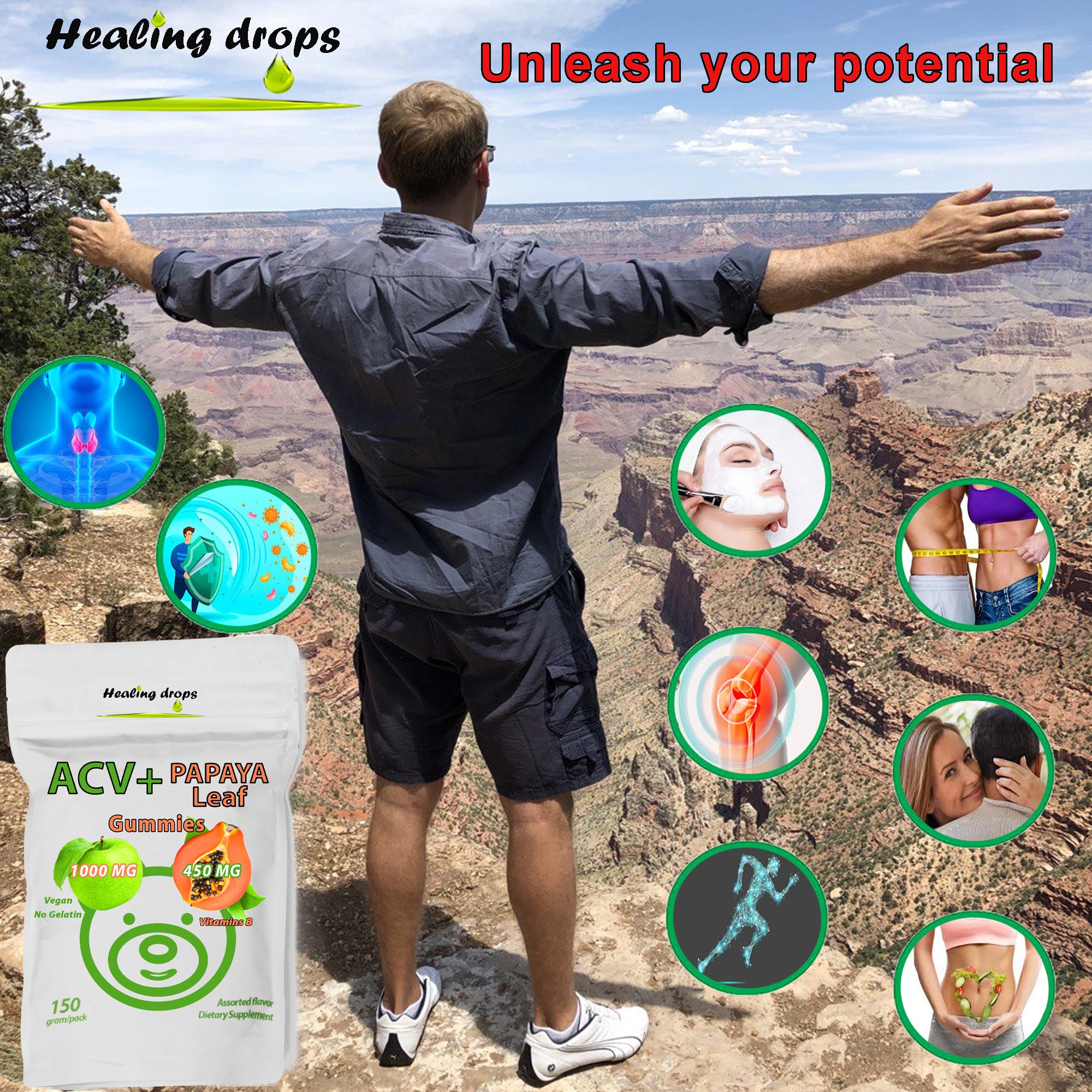 ACV Gummies & Papaya Leaf Extract Gummies - Premium Potent Apple Cider Vinegar Supplement - Iodine Infused & Vitamins B6 B12 – Platelets Hair Skin & Heart friendly