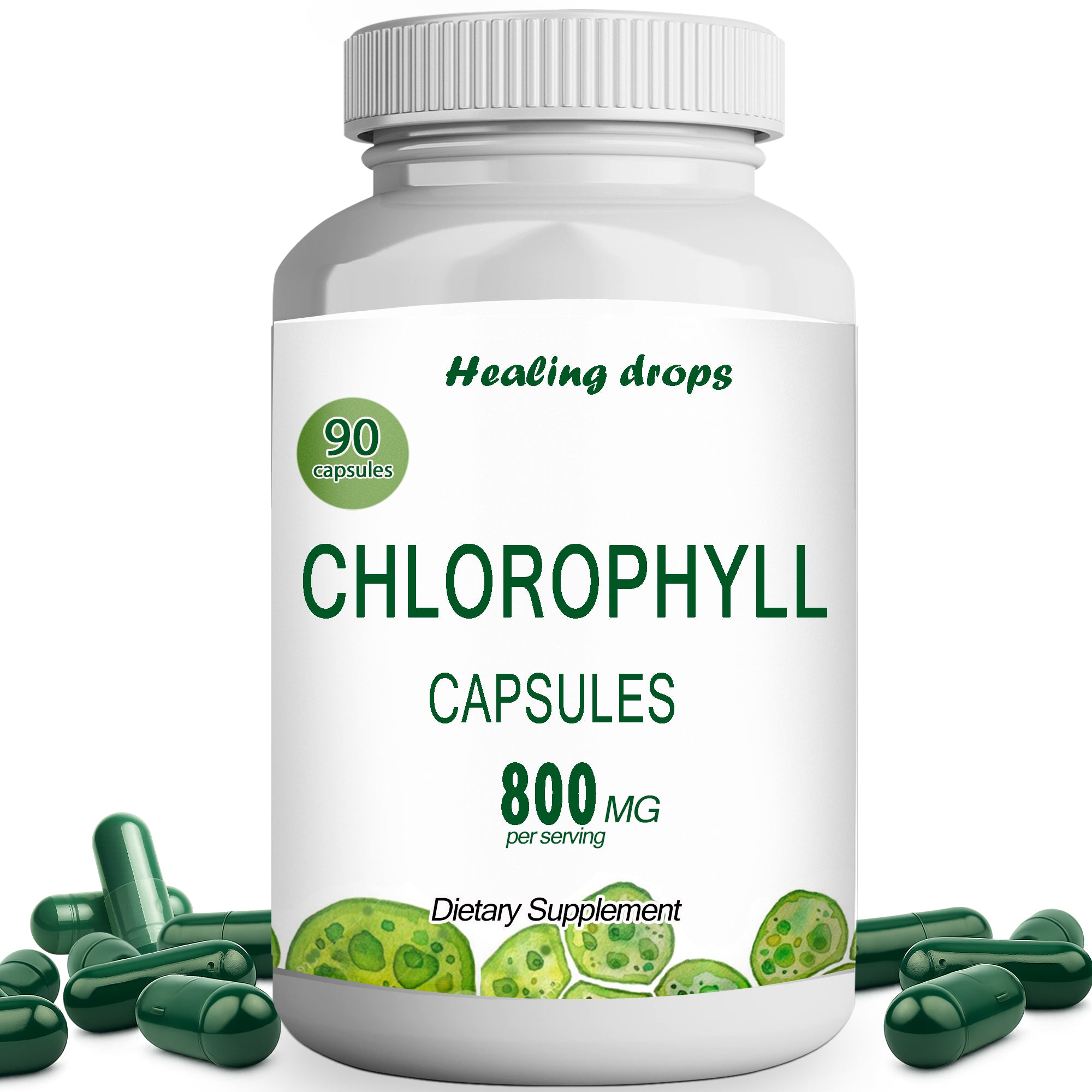 Healing Drops Chlorophyll Capsules 800mg – Sodium Copper Chlorophyllin – Detox, Immune Support, Energy & Skin – Vegan, Non-GMO