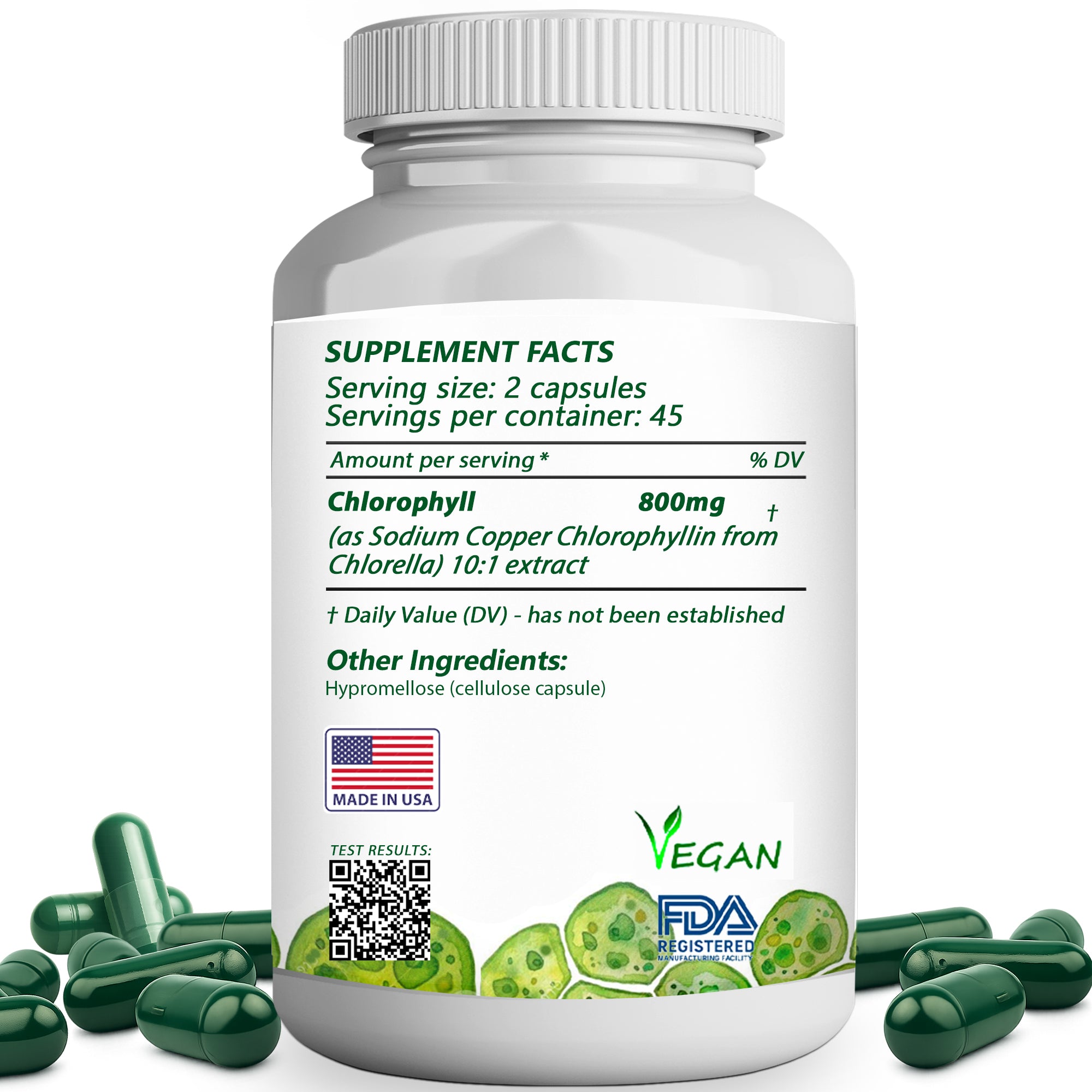 Healing Drops Chlorophyll Capsules 800mg – Sodium Copper Chlorophyllin – Detox, Immune Support, Energy & Skin – Vegan, Non-GMO