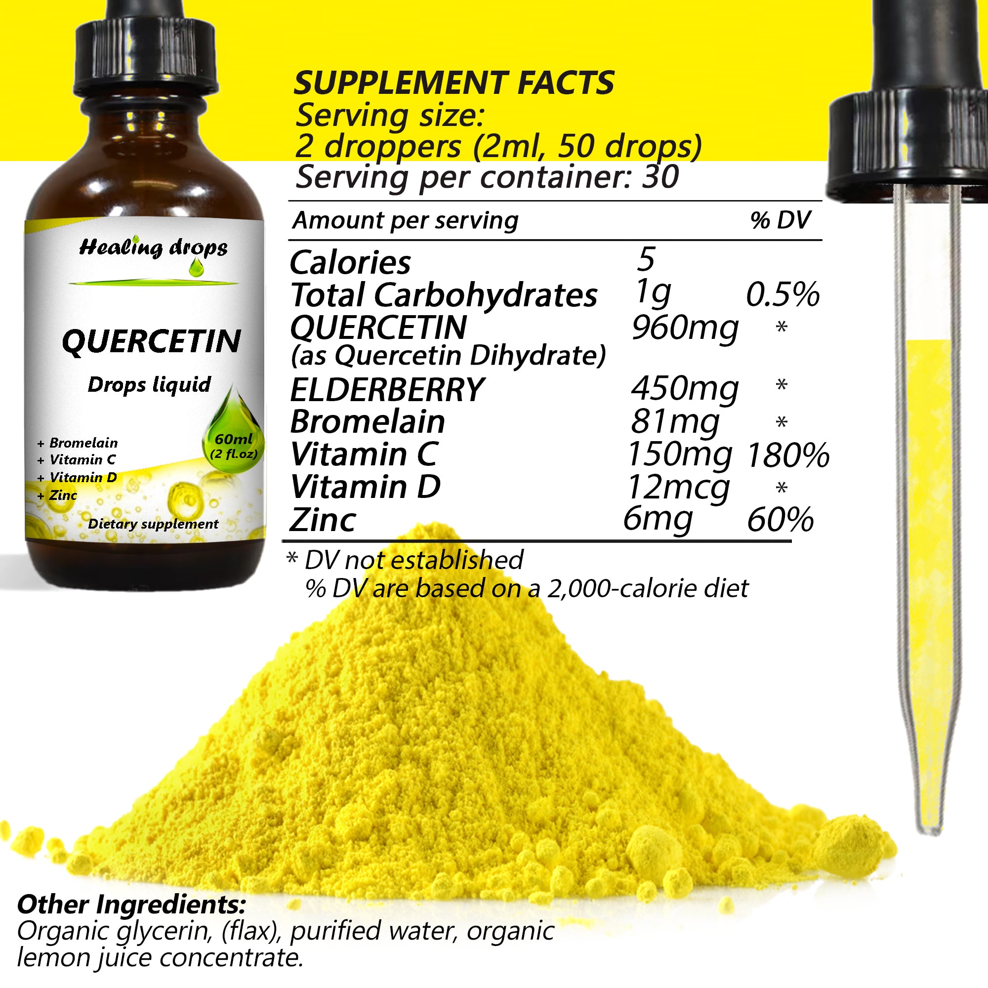 Liquid Quercetin Drops - Natural Immune Support & Respiratory Benefits - Vegan by Healing Drops
