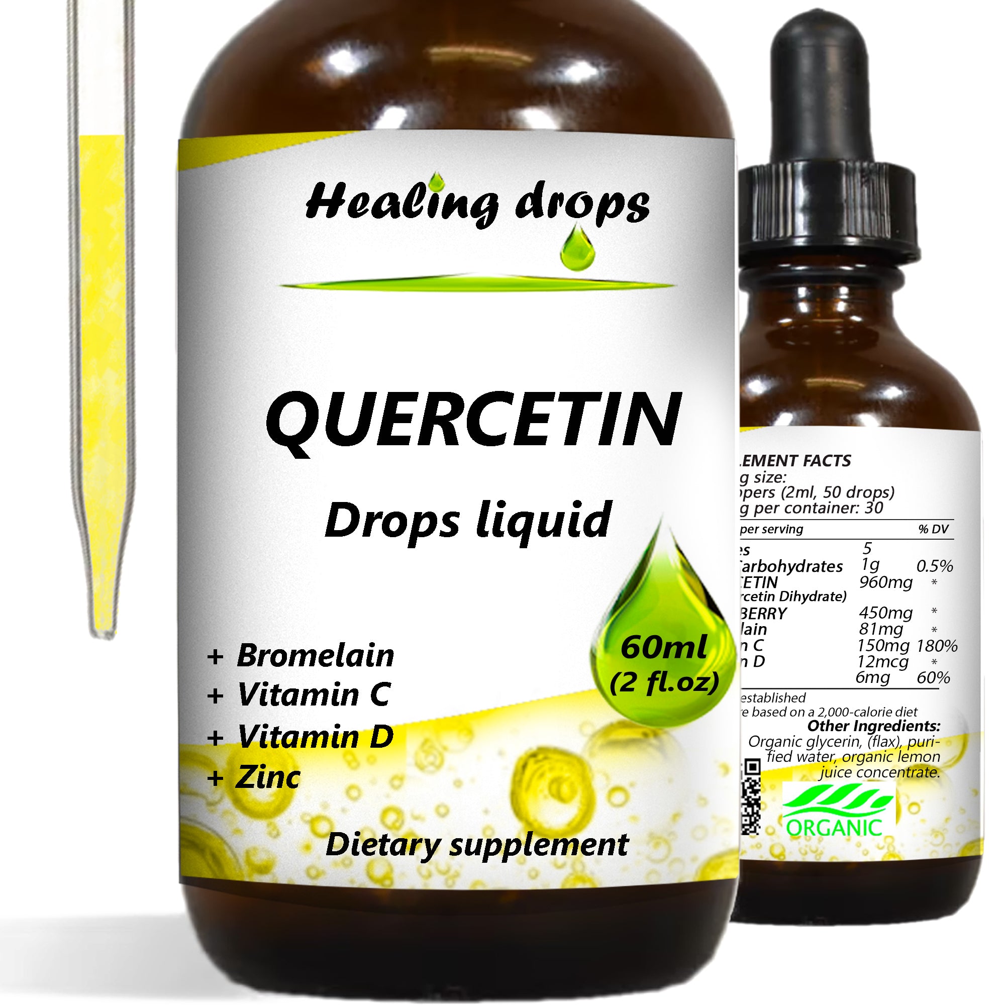 Liquid Quercetin Drops - Natural Immune Support & Respiratory Benefits - Vegan by Healing Drops