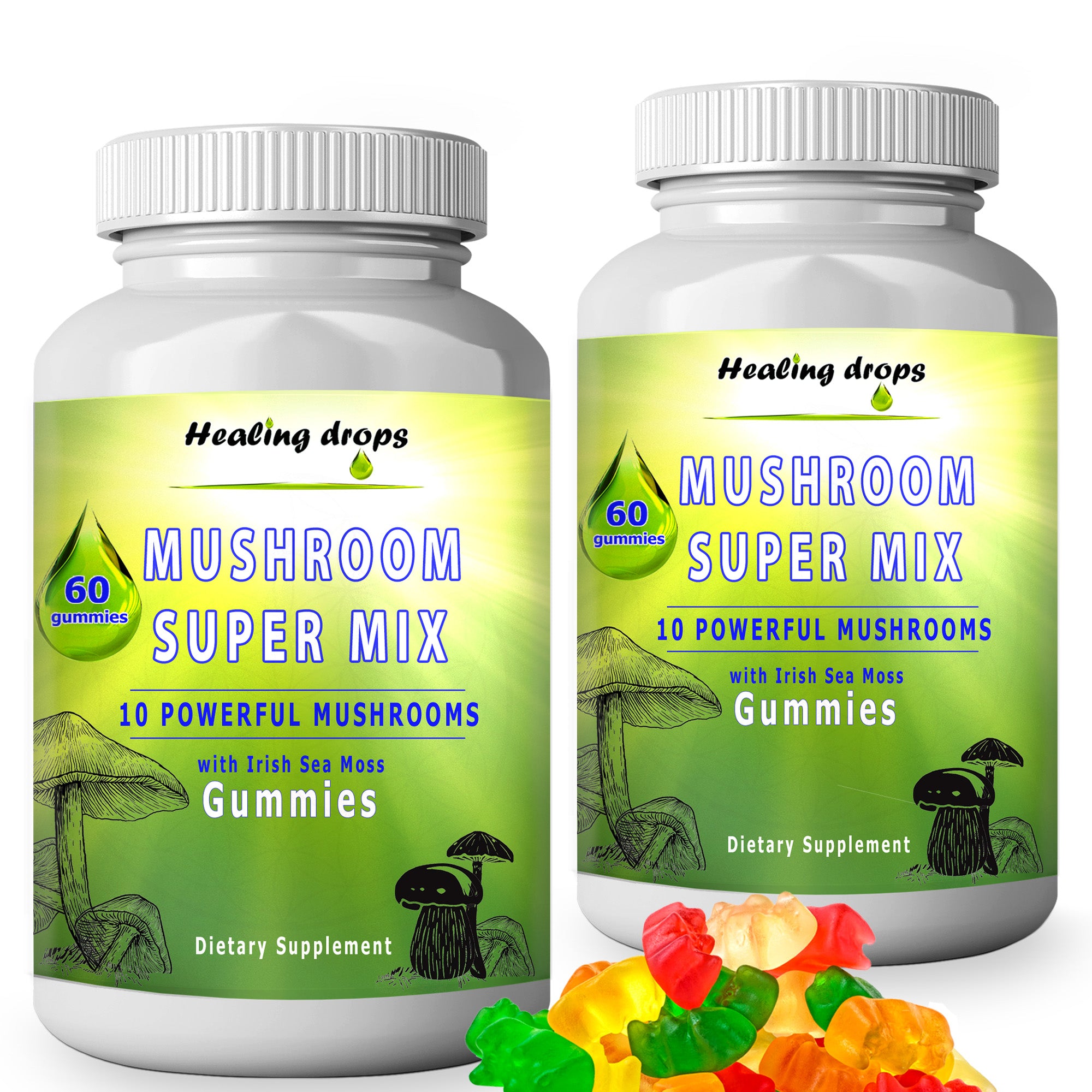 Mushroom Blend Sea Moss Gummies – 10 Mushroom Blend & Sea Moss Mushroom Supplements – Wellness Immunity Energy Well-being by Healing Drops