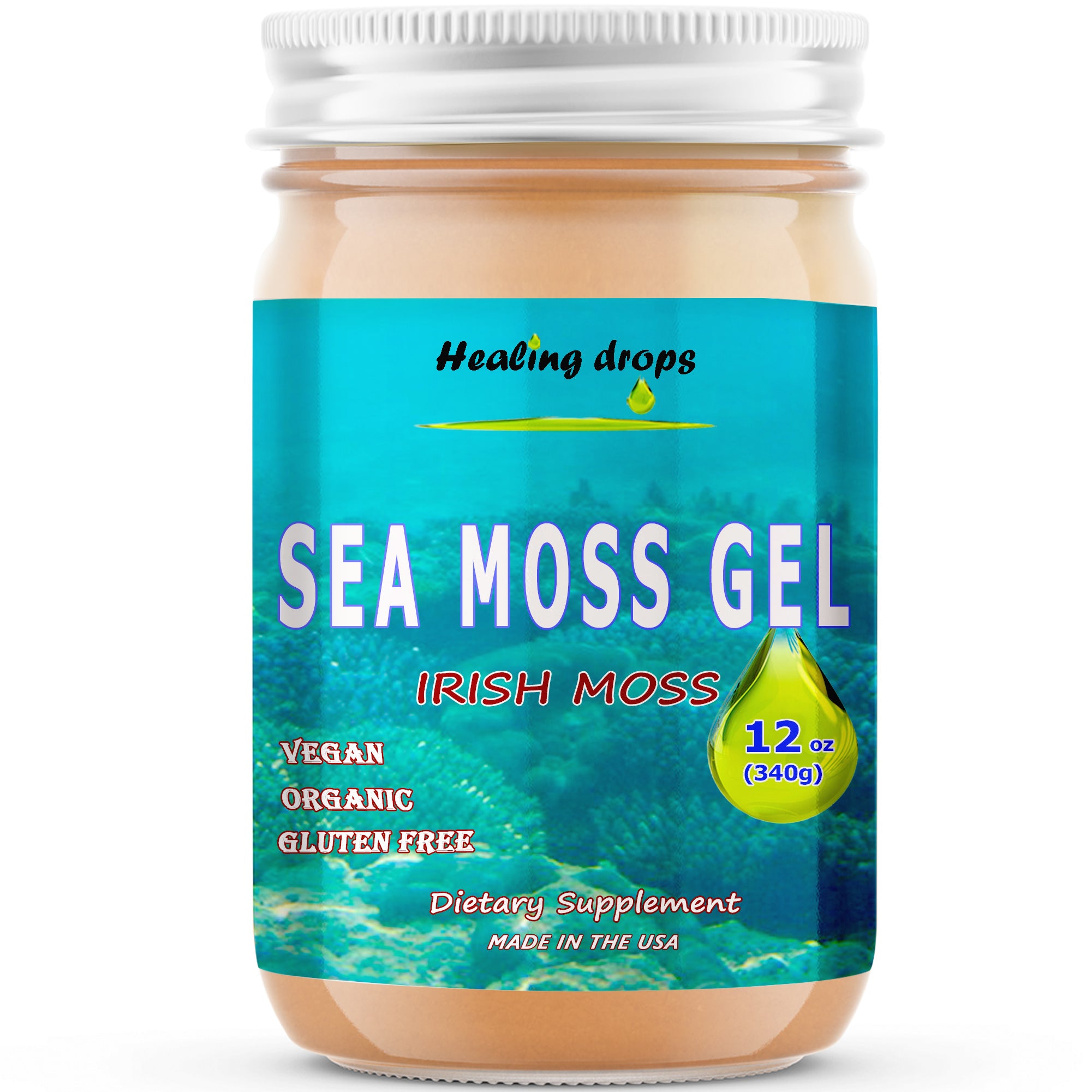 Sea Moss Gel - Irish Sea Moss - Raw Organic Wildcrafted Sun-Dried Seamoss Gel – Alkaline Keto Vegan Non-GMO Diet – Thyroid Skin Detox by Healing Drops
