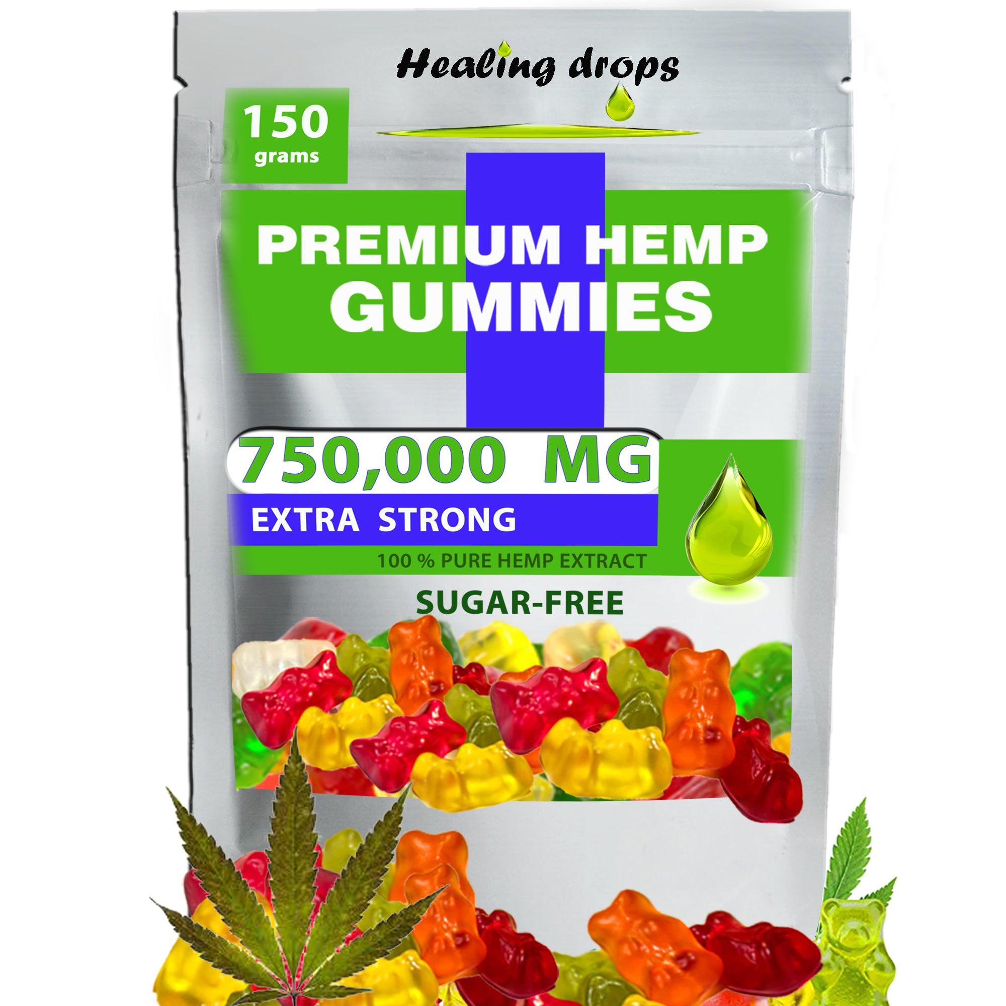 Hemp Gummy Bears 750,000mg Sugar-Free Premium Organic + Vitamins: C B D E + Omega 3 6 9