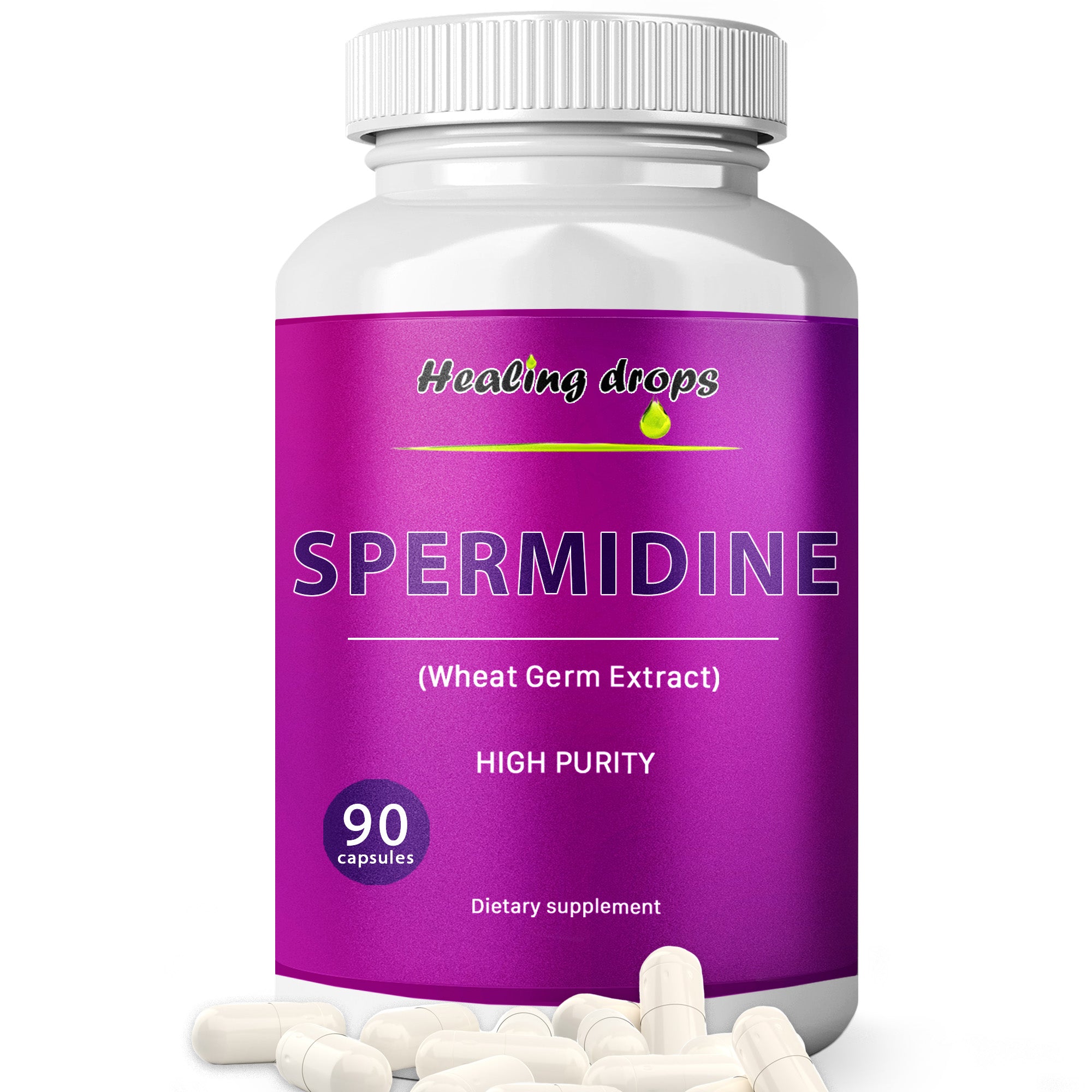 Spermidine Capsules Wheat Germ Extract - High Potency 99% of 3HCL Spermidine (90 Capsules) Healing Drops - Longevity & Cellular Energy Metabolism