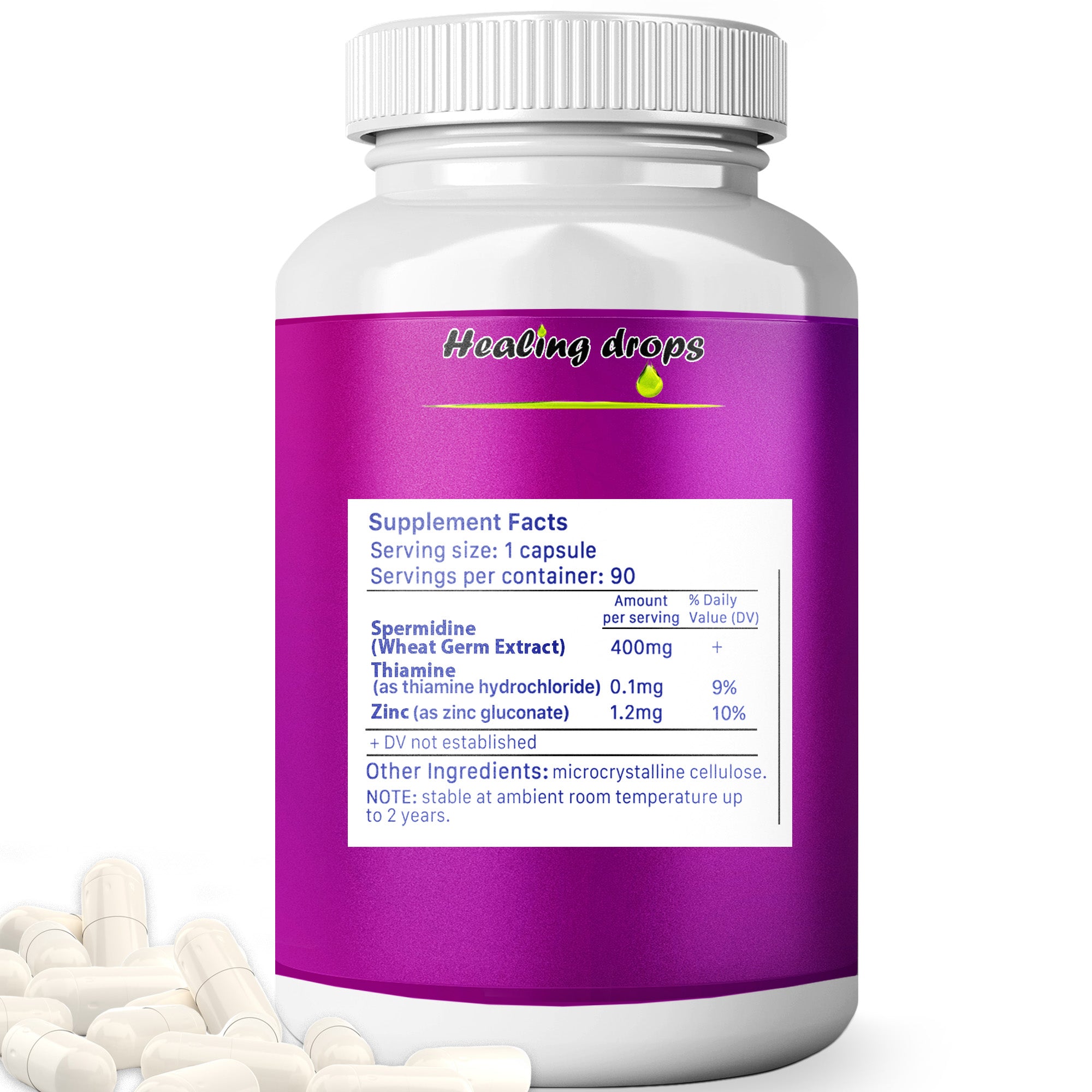 Spermidine Capsules Wheat Germ Extract - High Potency 99% of 3HCL Spermidine (90 Capsules) Healing Drops - Longevity & Cellular Energy Metabolism