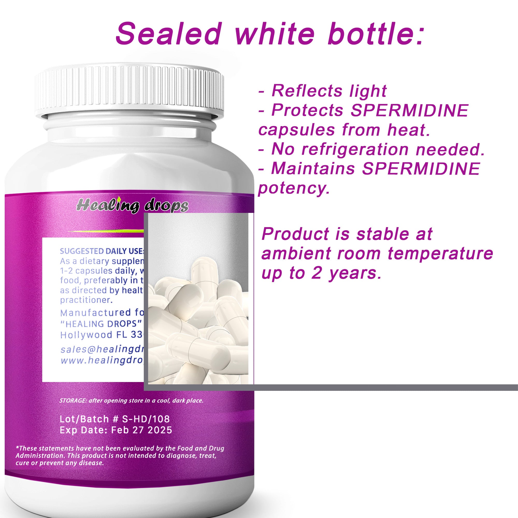 Spermidine Capsules Wheat Germ Extract - High Potency 99% of 3HCL Spermidine (90 Capsules) Healing Drops - Longevity & Cellular Energy Metabolism
