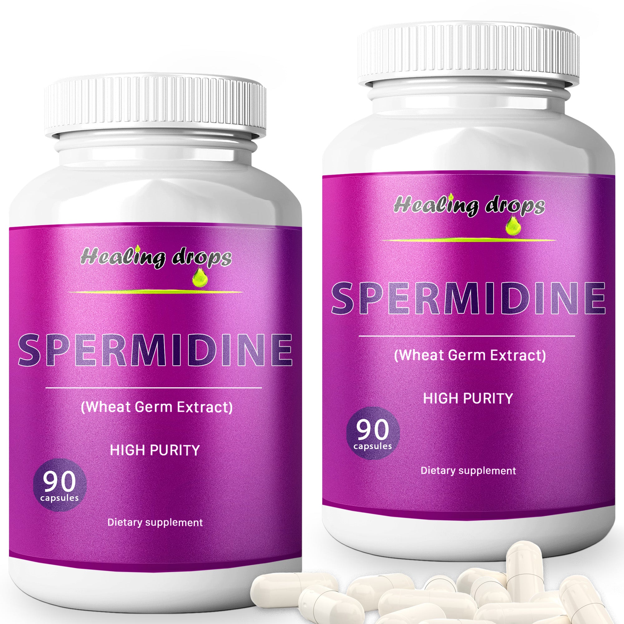 Spermidine Capsules Wheat Germ Extract - High Potency 99% of 3HCL Spermidine (90 Capsules) Healing Drops - Longevity & Cellular Energy Metabolism
