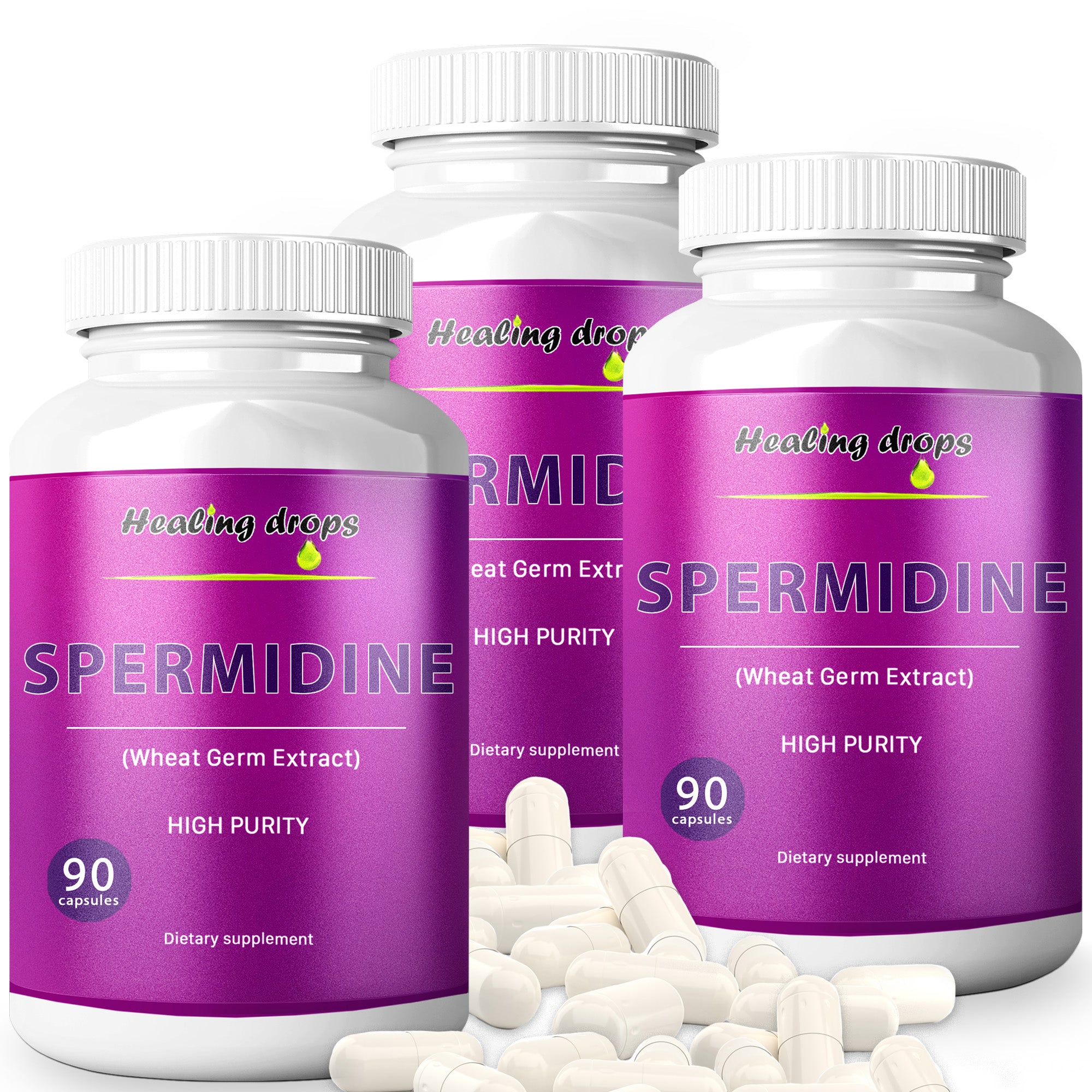 Spermidine Capsules Wheat Germ Extract - High Potency 99% of 3HCL Spermidine (90 Capsules) Healing Drops - Longevity & Cellular Energy Metabolism