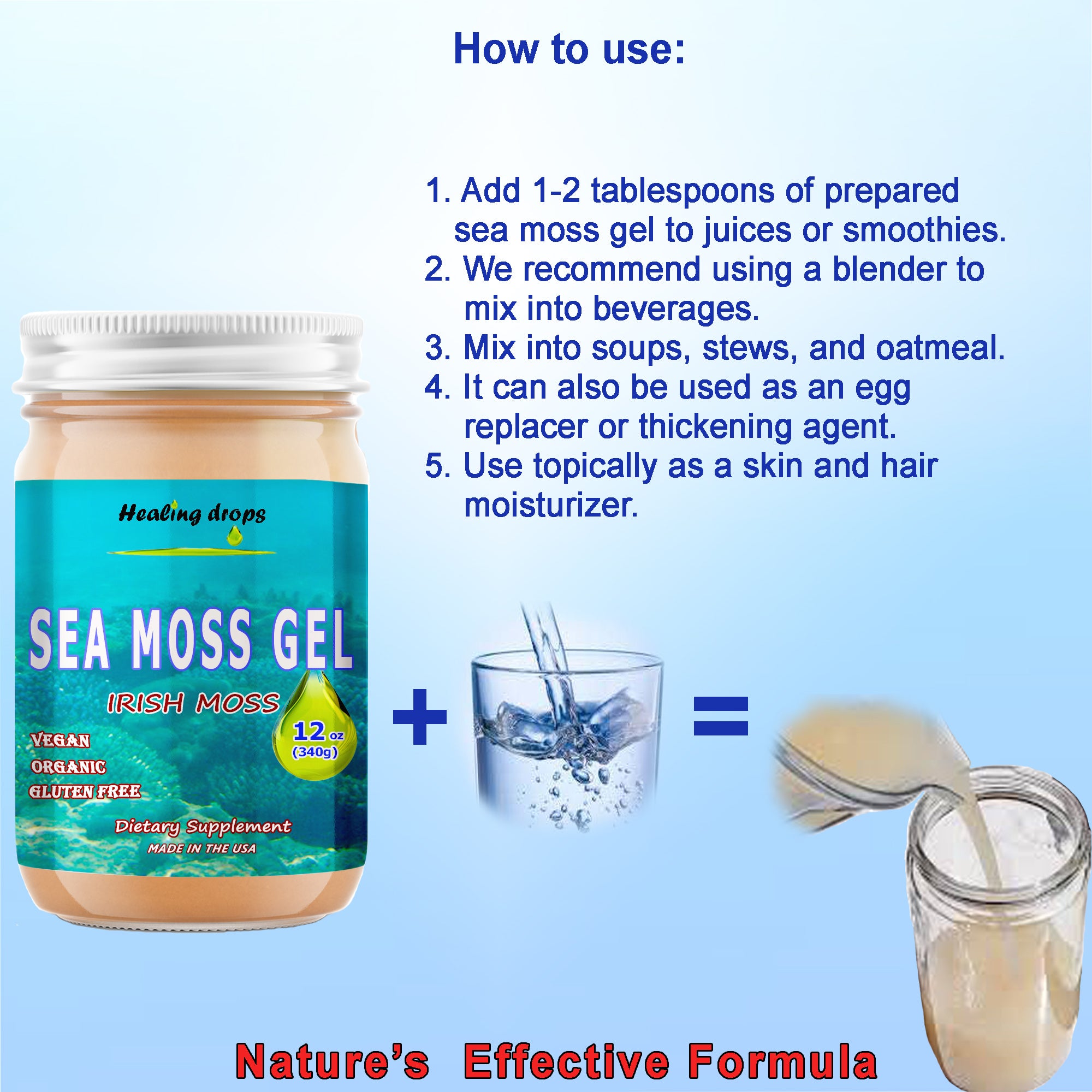 Sea Moss Gel - Irish Sea Moss - Raw Organic Wildcrafted Sun-Dried Seamoss Gel – Alkaline Keto Vegan Non-GMO Diet – Thyroid Skin Detox by Healing Drops