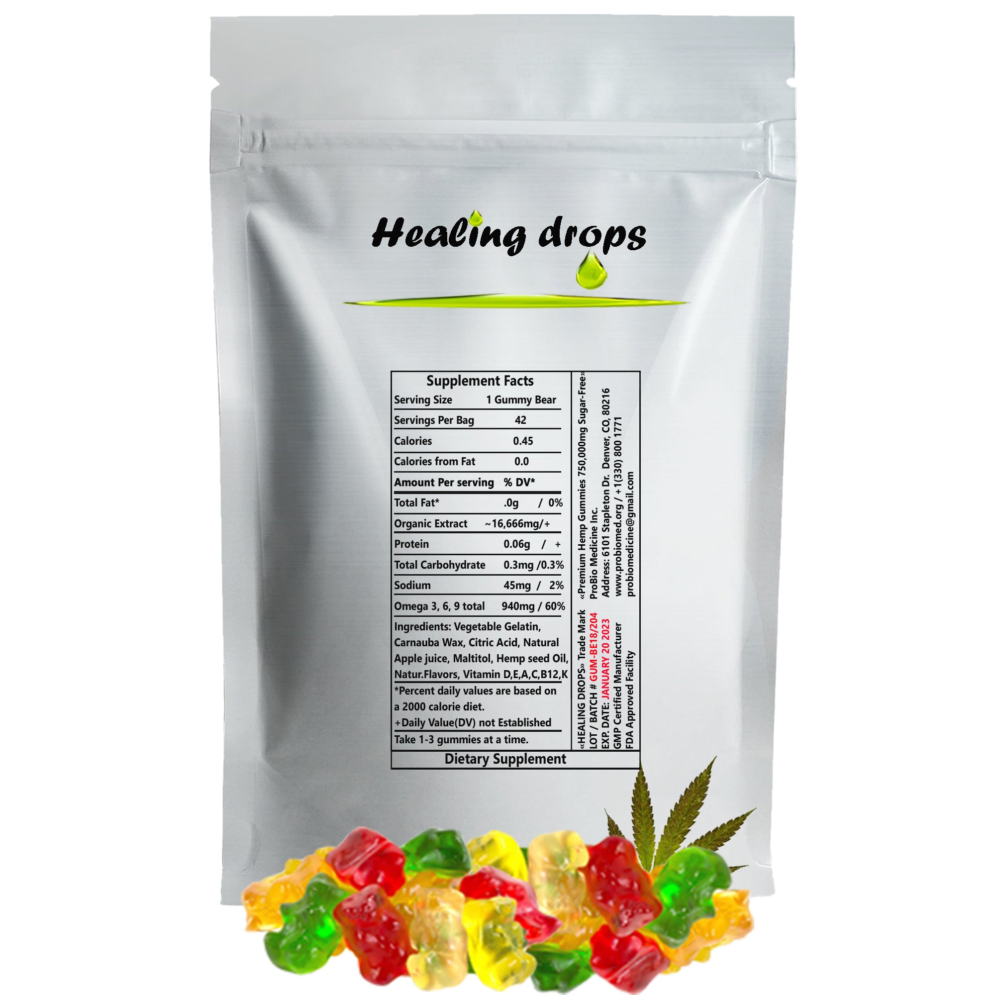 Hemp Gummy Bears 750,000mg Sugar-Free Premium Organic + Vitamins: C B D E + Omega 3 6 9