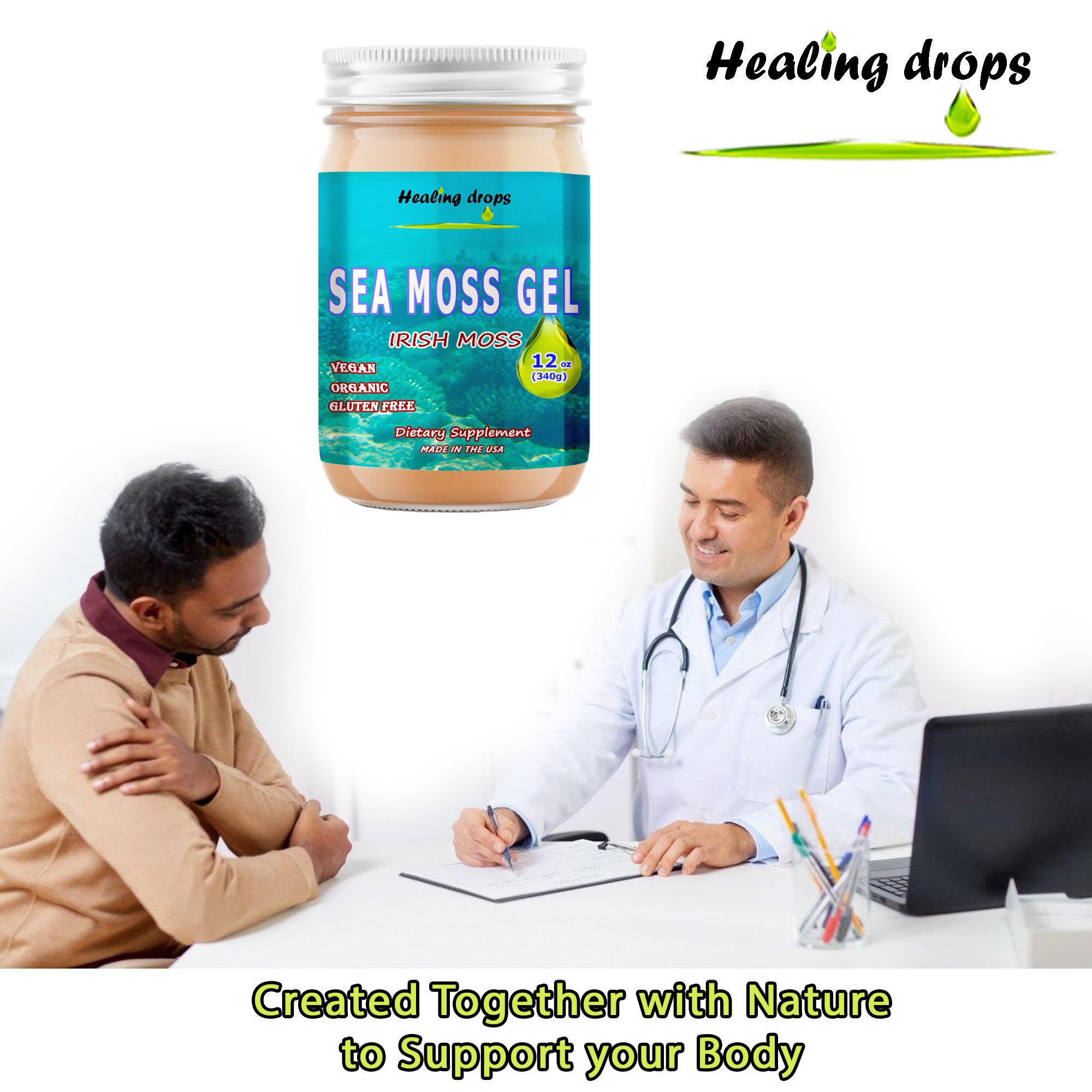 Sea Moss Gel - Irish Sea Moss - Raw Organic Wildcrafted Sun-Dried Seamoss Gel – Alkaline Keto Vegan Non-GMO Diet – Thyroid Skin Detox by Healing Drops