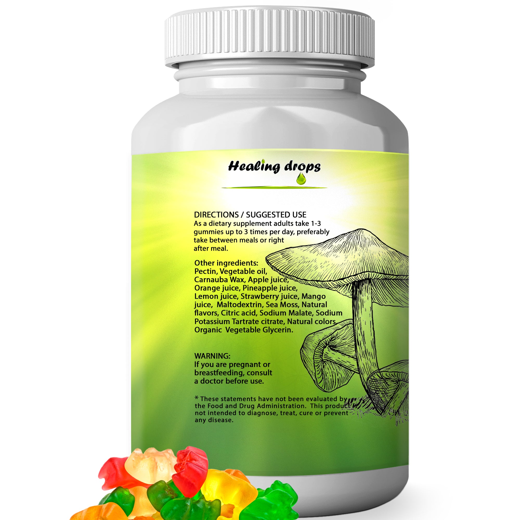 Mushroom Blend Sea Moss Gummies – 10 Mushroom Blend & Sea Moss Mushroom Supplements – Wellness Immunity Energy Well-being by Healing Drops