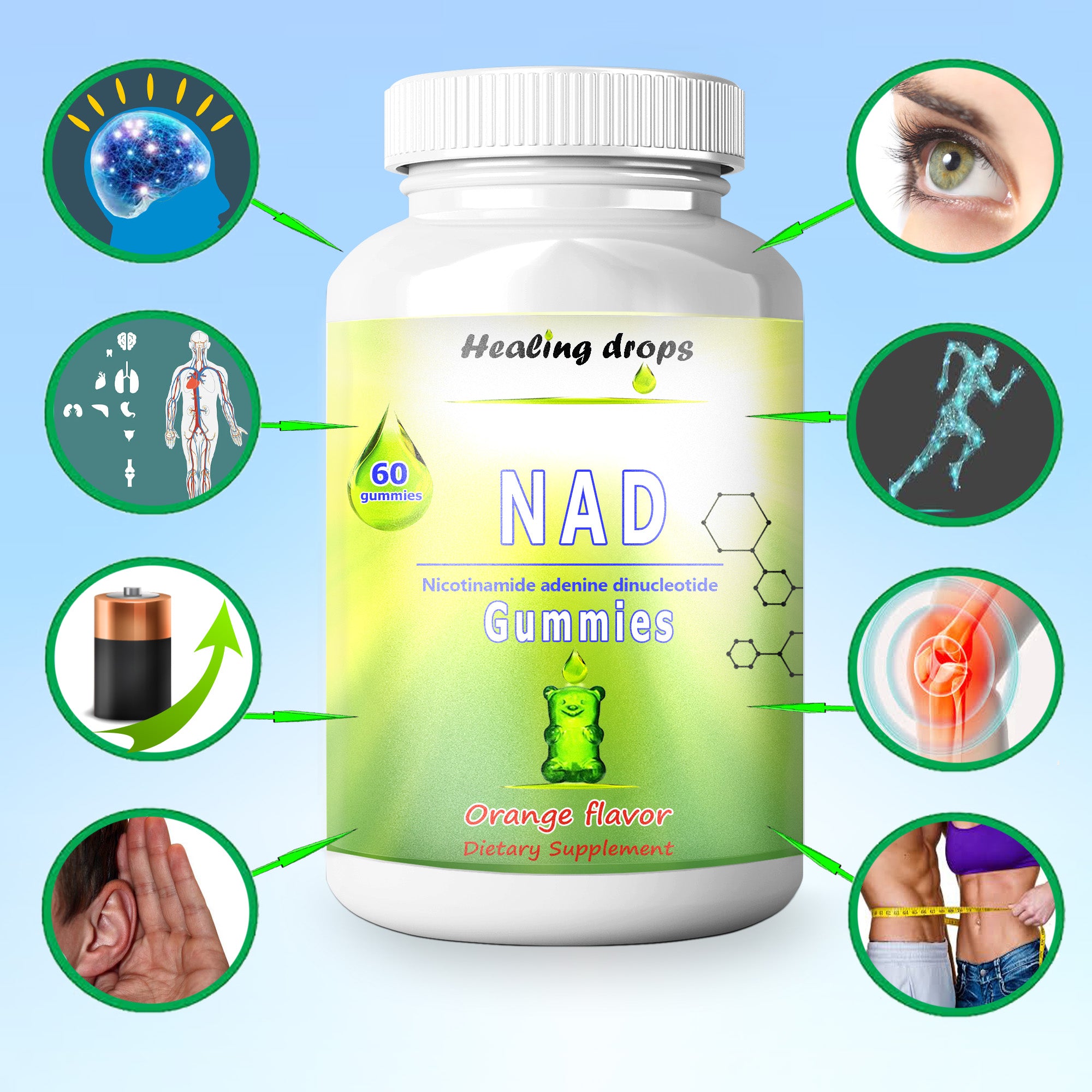 NAD+ Gummies - Nicotinamide adenine dinucleotid 750mg - NAD+ capsules alternative by Healing Drops
