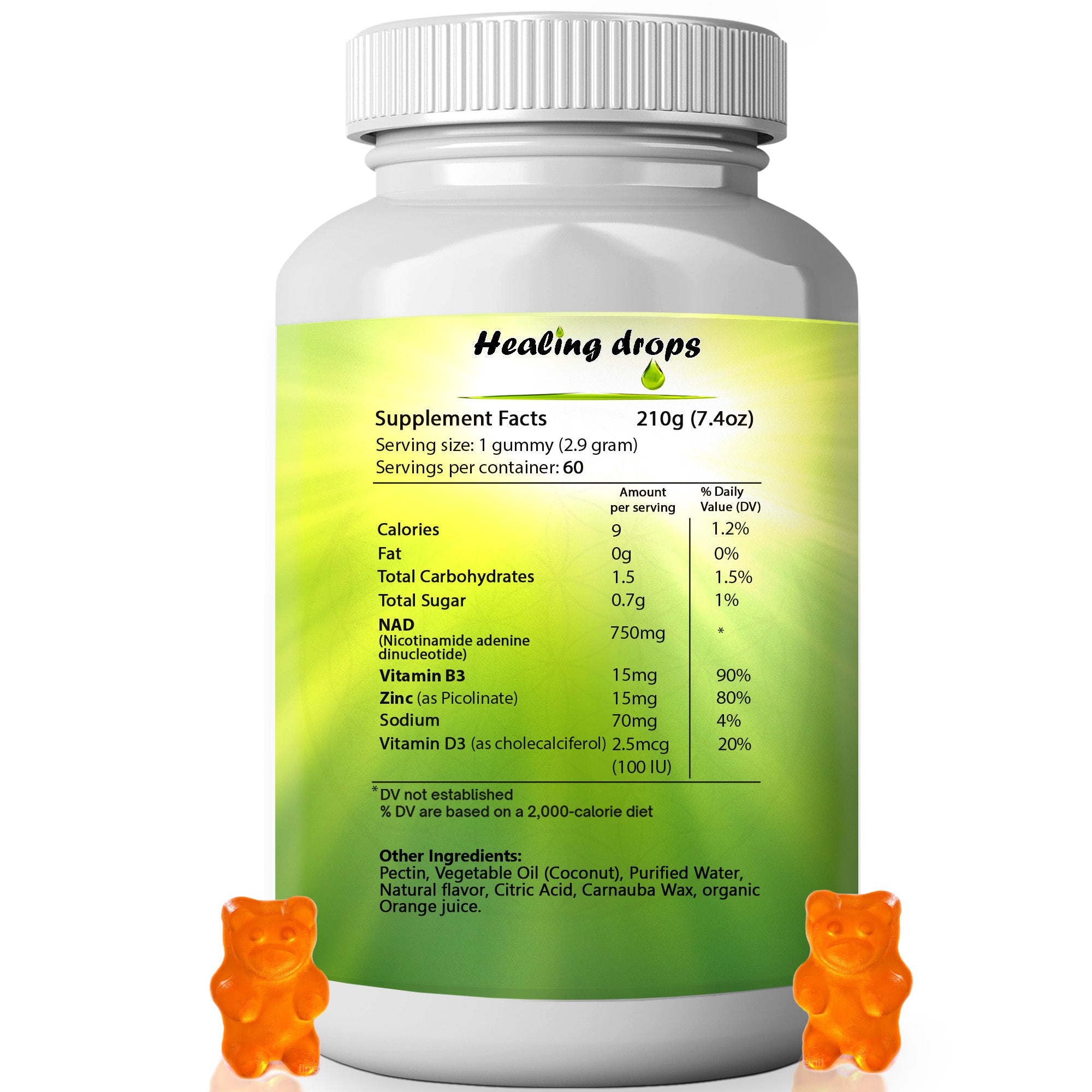 NAD+ Gummies - Nicotinamide adenine dinucleotid 750mg - NAD+ capsules alternative by Healing Drops