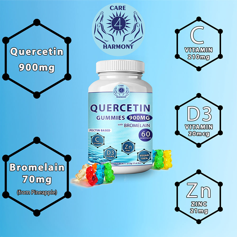 Quercetin Gummies - Quercetin with Bromelain Vitamin C + Zinc Vitamin D3 – Chewable Quercetin 900mg Supplements - Quercetin by CARE 4 HARMONY for Kids and Adults