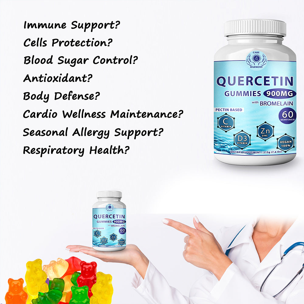 Quercetin Gummies - Quercetin with Bromelain Vitamin C + Zinc Vitamin D3 – Chewable Quercetin 900mg Supplements - Quercetin by CARE 4 HARMONY for Kids and Adults