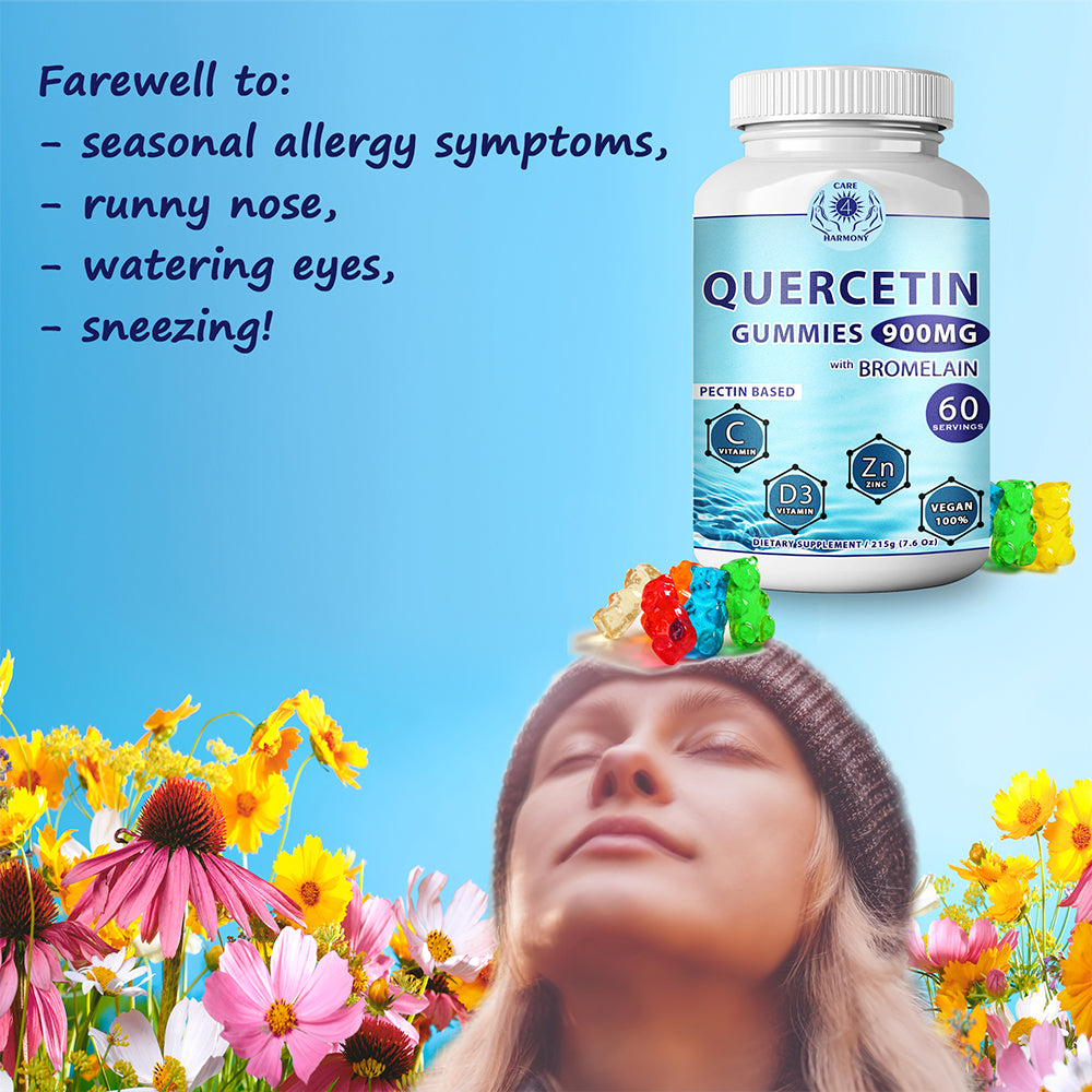 Quercetin Gummies - Quercetin with Bromelain Vitamin C + Zinc Vitamin D3 – Chewable Quercetin 900mg Supplements - Quercetin by CARE 4 HARMONY for Kids and Adults