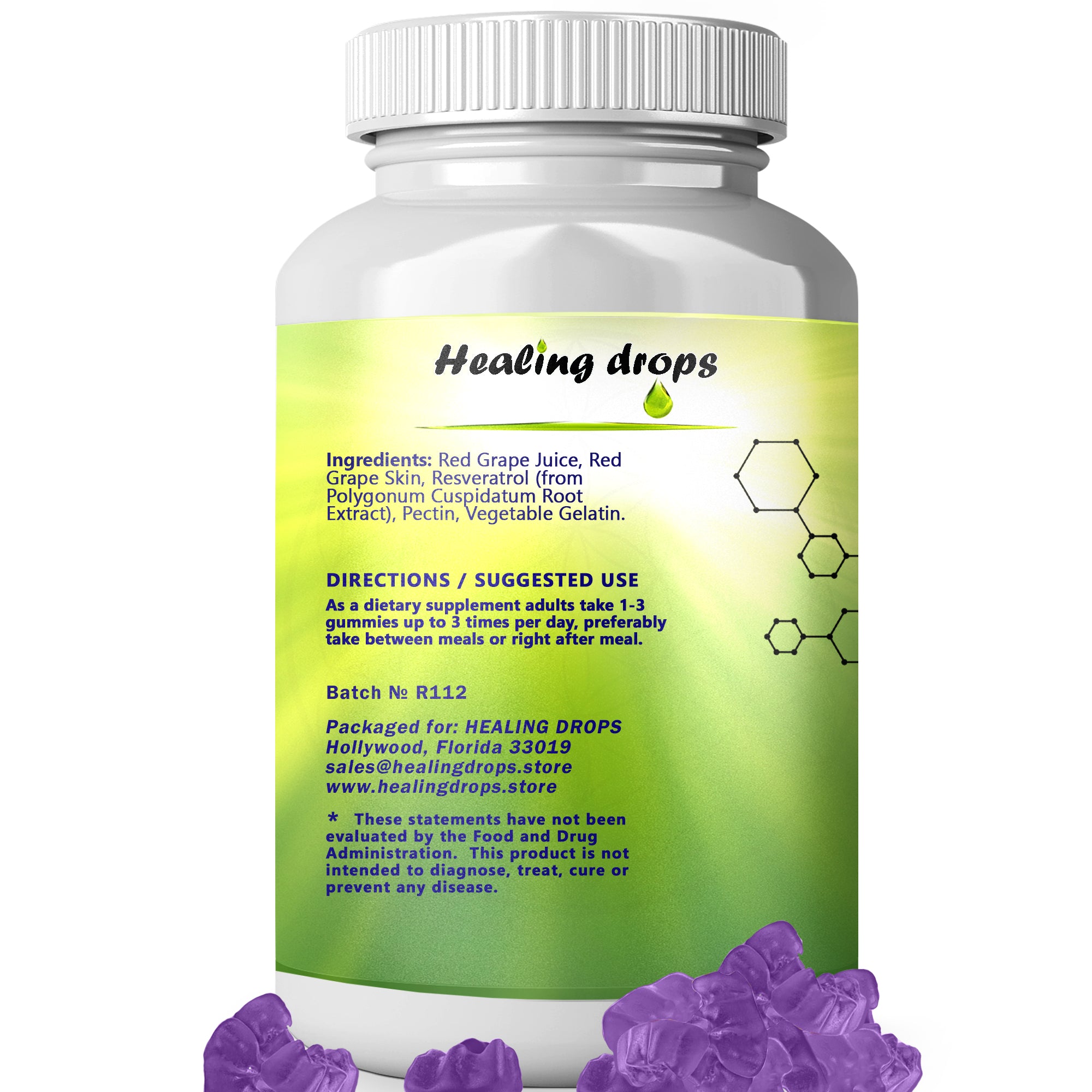 Resveratrol Gummies - Potent Resveratrol Supplement for Immune & Digestive Support Antioxidant Heart & Brain Wellness - Resveratrol 1200mg