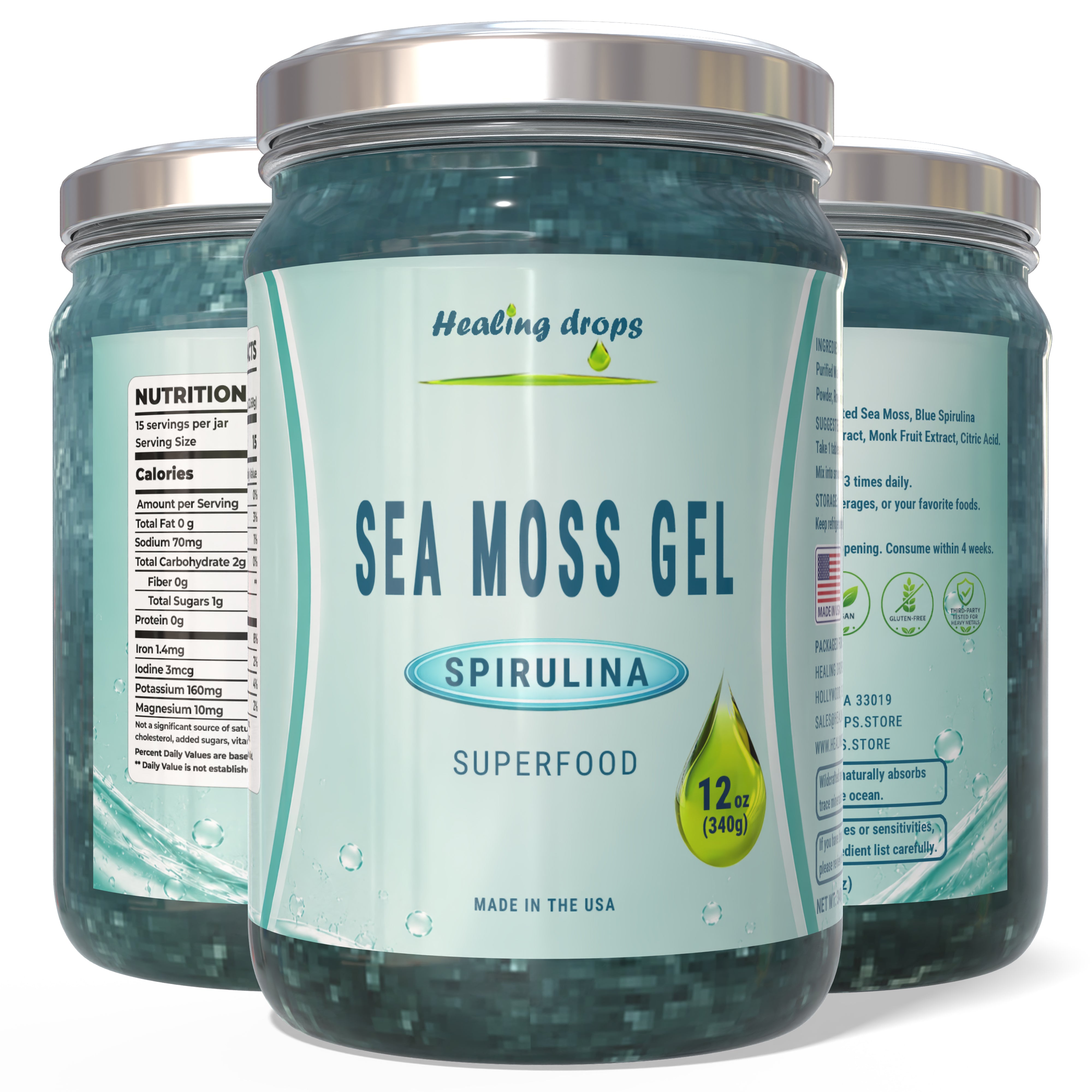 Sea Moss Gel Blue Spirulina- Premium Superfood Blend by Healing Drops