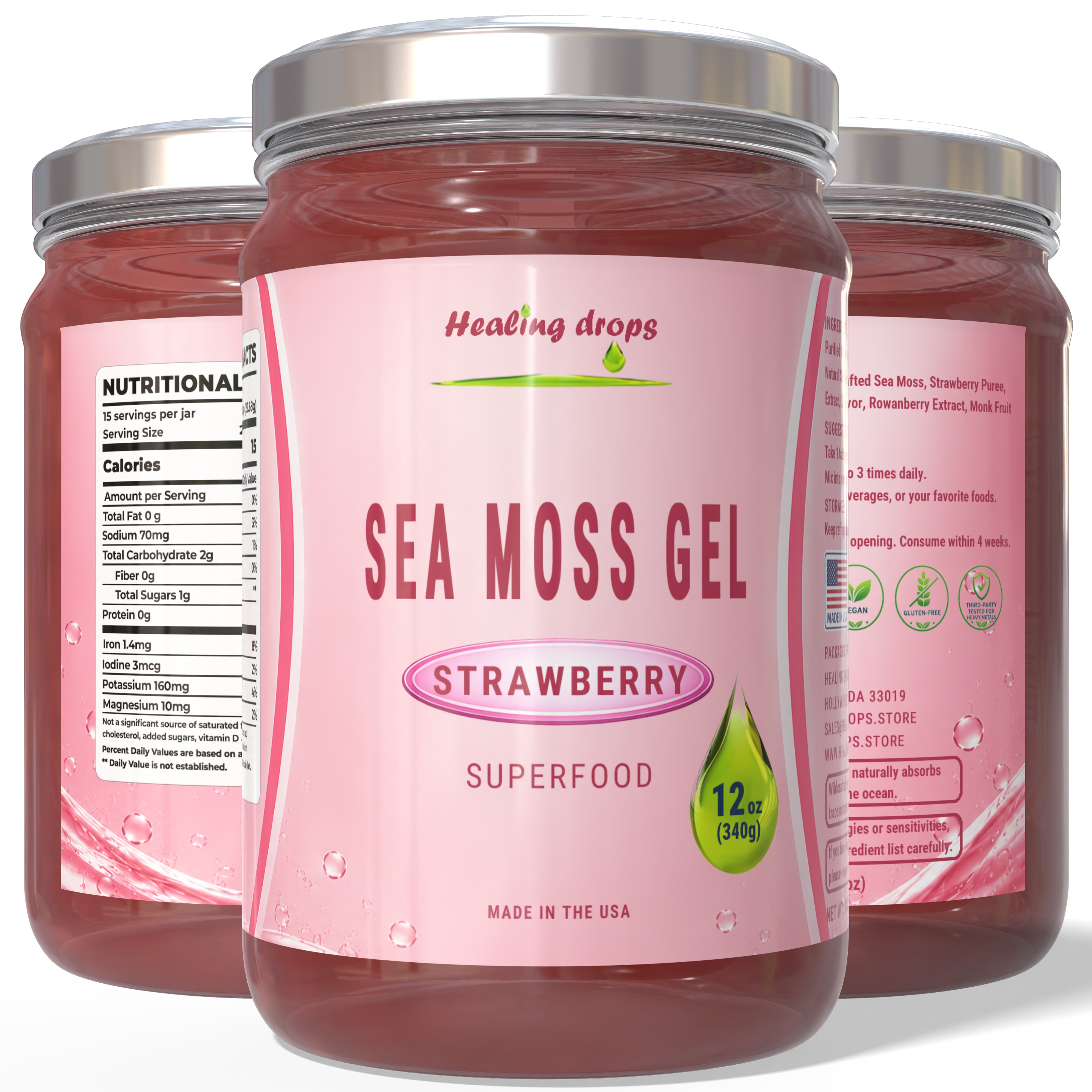 Sea Moss Gel Strawberry - Premium Superfood by Healing Drops