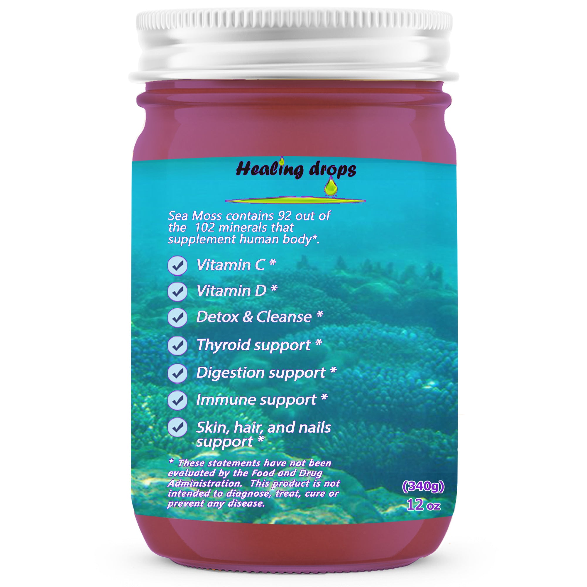 Sea Moss Elderberry Gel - Irish Sea Moss - Raw Organic Wildcrafted Sun-Dried Seamoss Elderberry Gel by Healing Drops