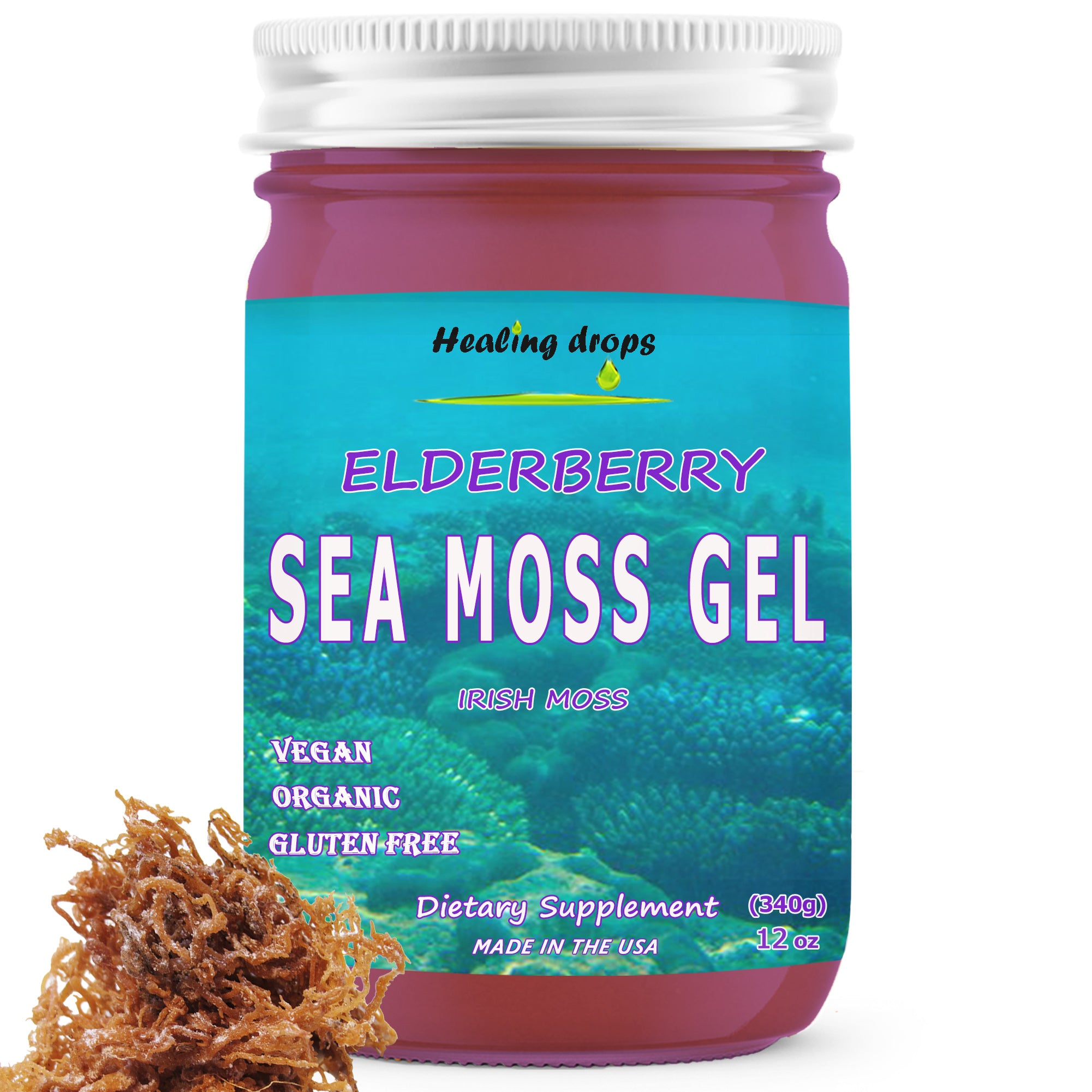 Sea Moss Elderberry Gel - Irish Sea Moss - Raw Organic Wildcrafted Sun-Dried Seamoss Elderberry Gel by Healing Drops