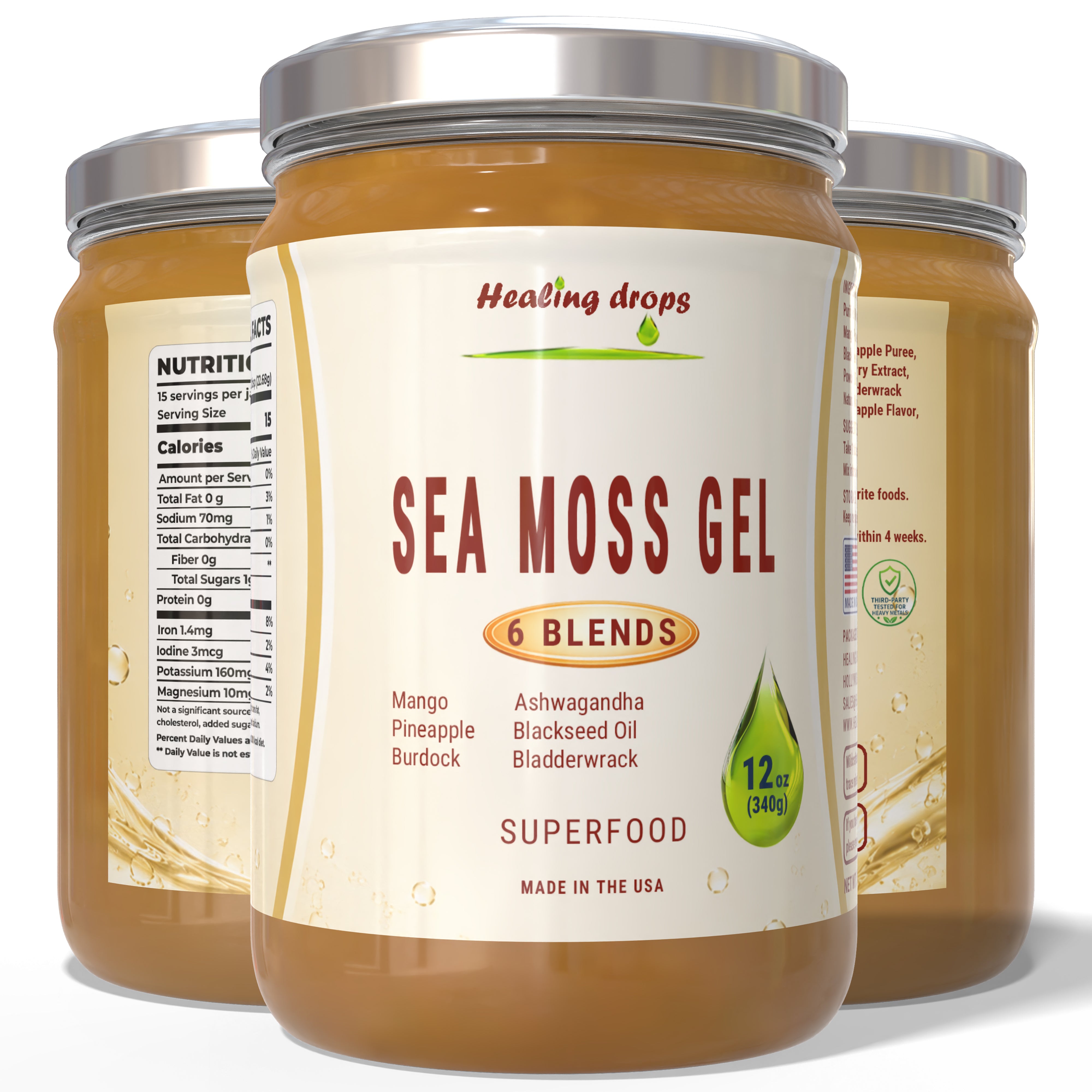 Sea Moss Gel Mango Pineapple 6 Blends- Premium Superfood Blend Healing Drops