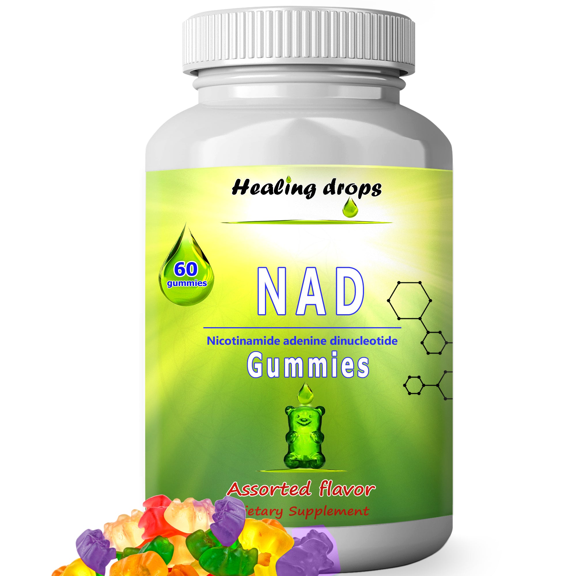 NAD+ Gummies - Nicotinamide adenine dinucleotid 750mg - NAD+ capsules alternative by Healing Drops