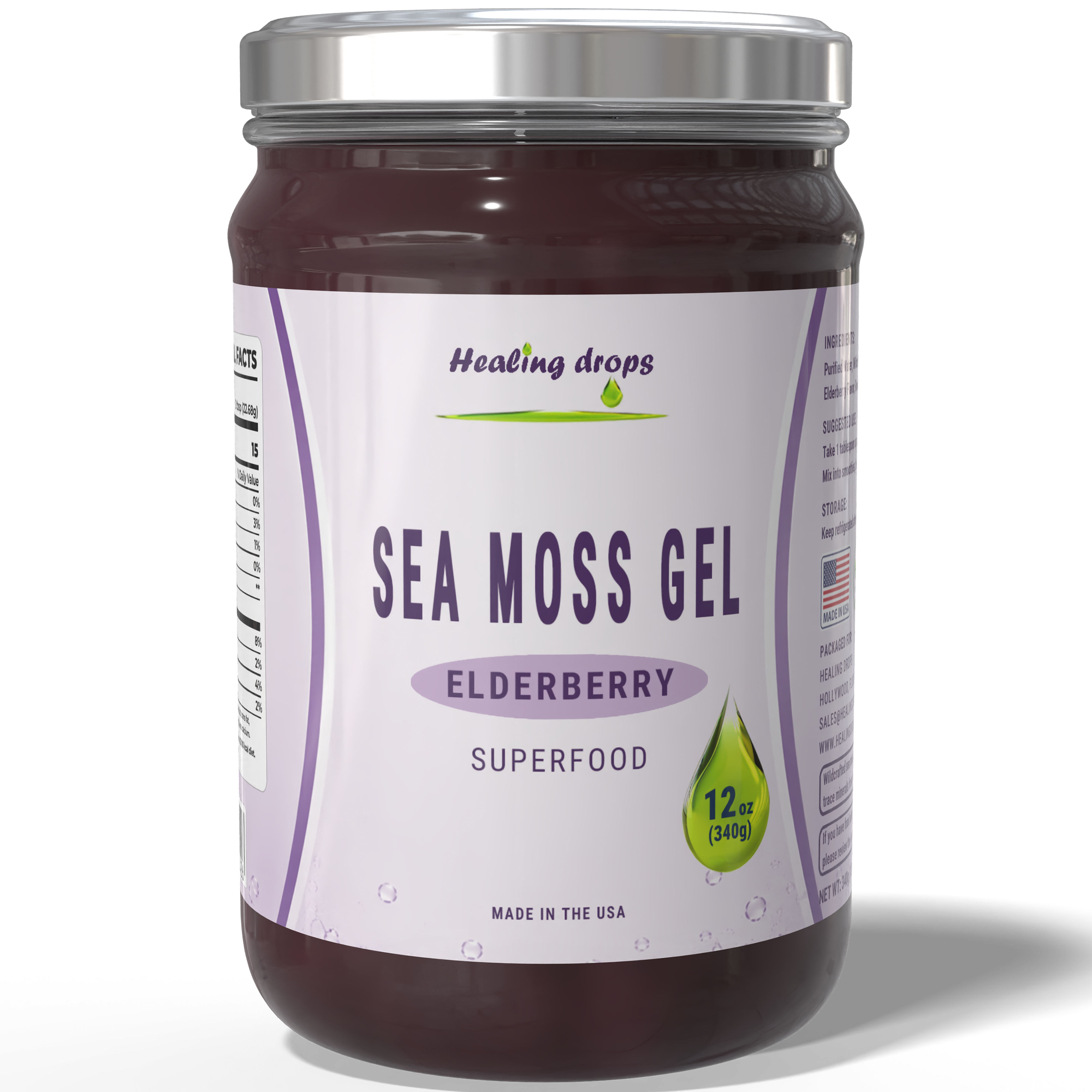 Healing Drops Sea Moss Gel - Elderberry | Premium Superfood Blend