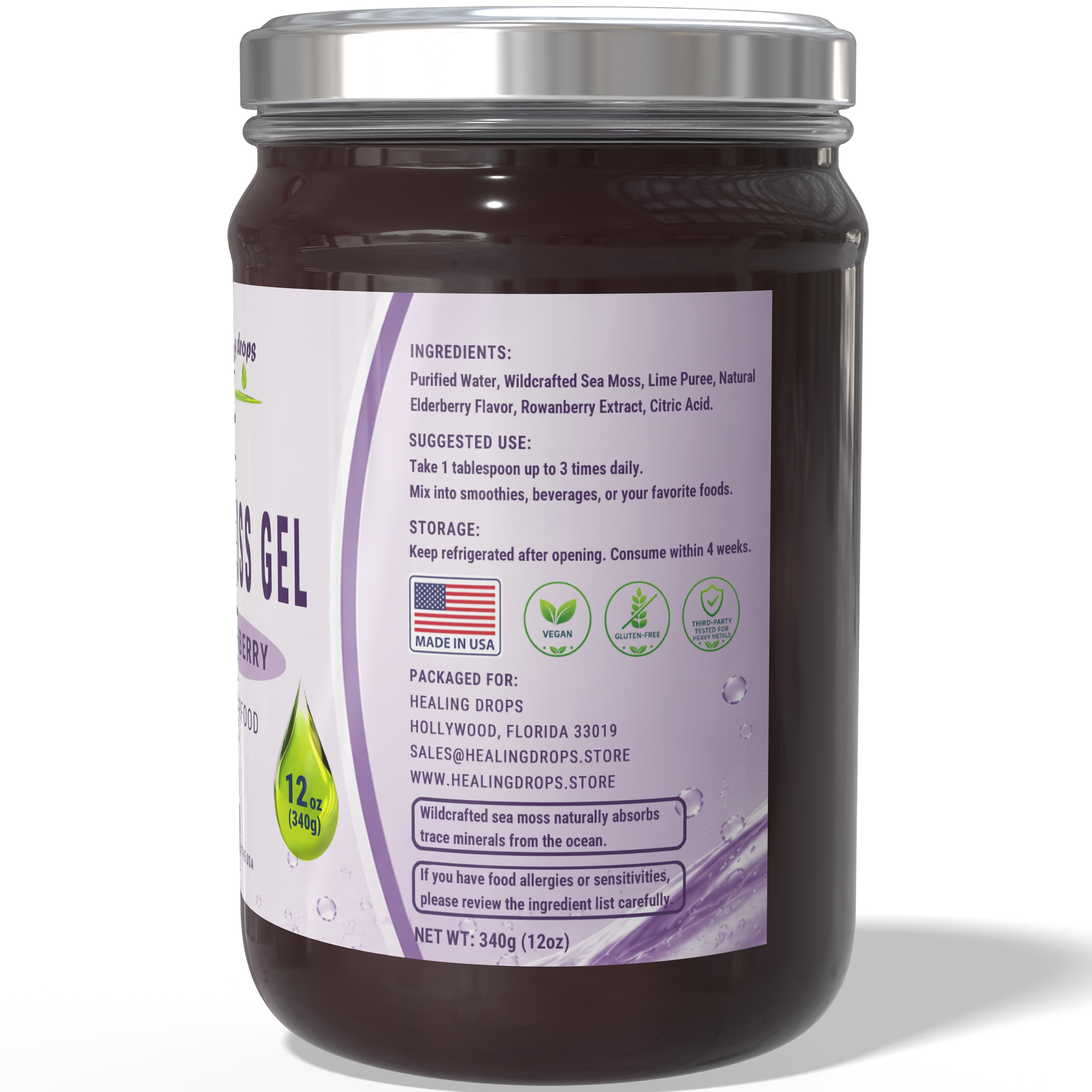 Healing Drops Sea Moss Gel - Elderberry | Premium Superfood Blend