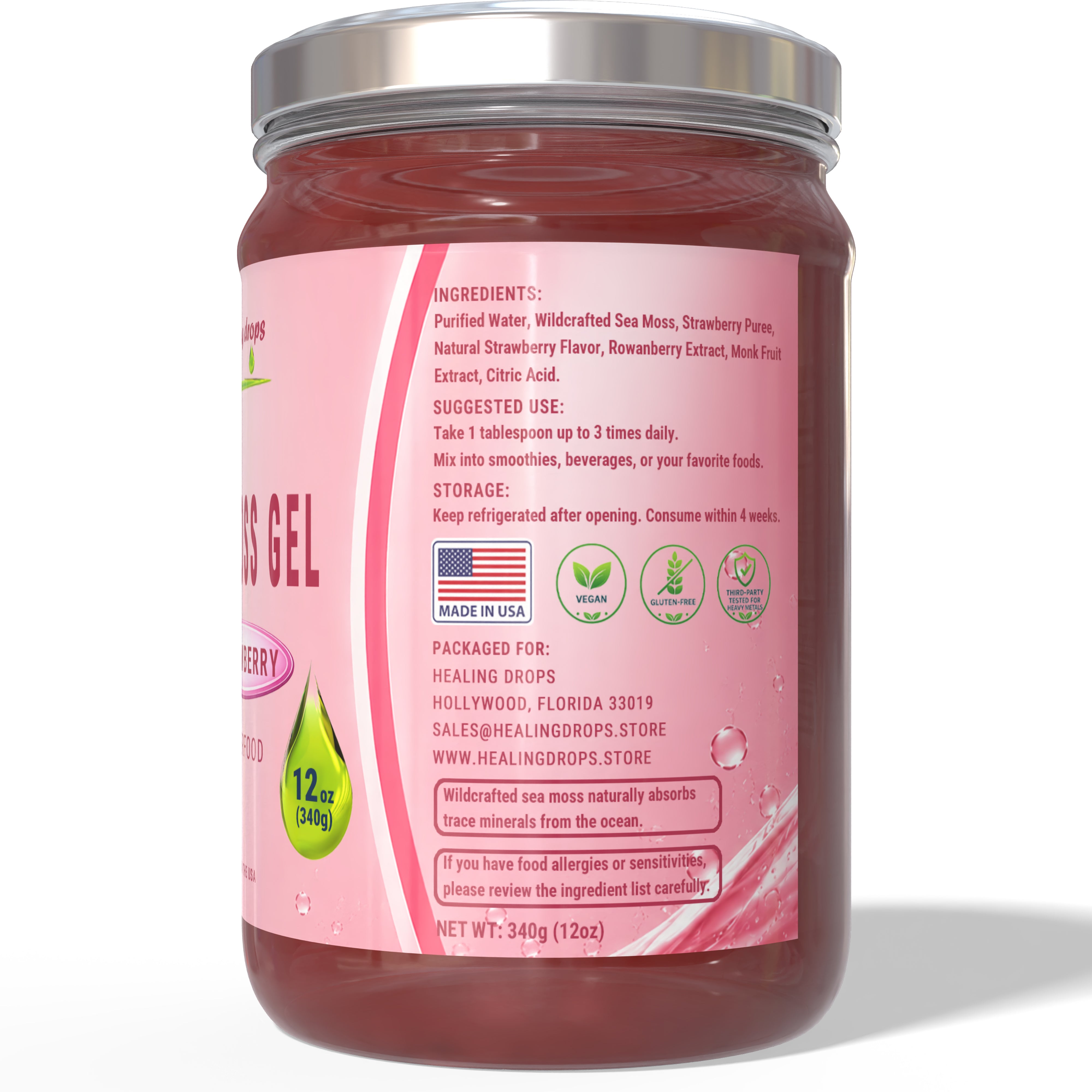 Sea Moss Gel Strawberry - Premium Superfood by Healing Drops