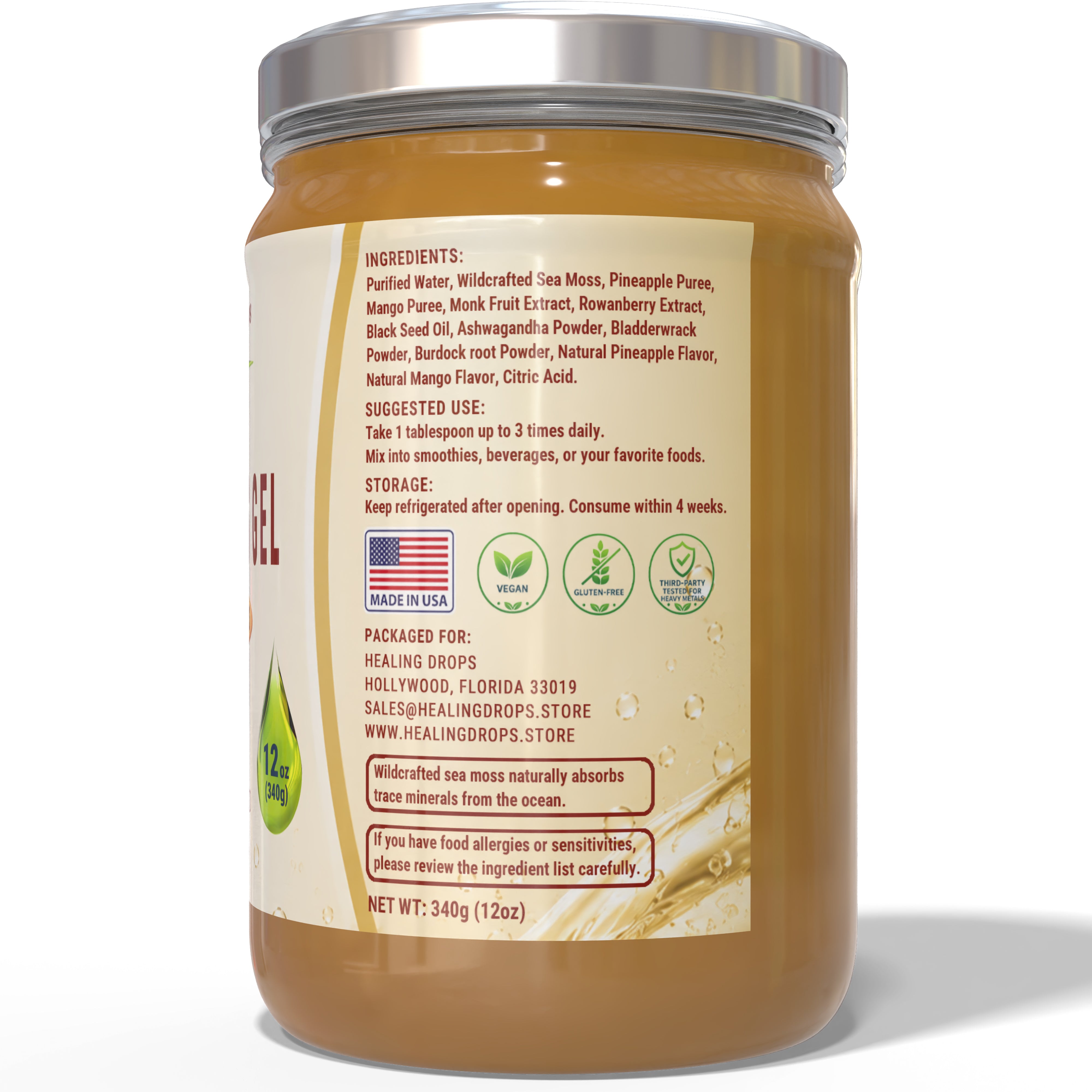 Sea Moss Gel Mango Pineapple 6 Blends- Premium Superfood Blend Healing Drops