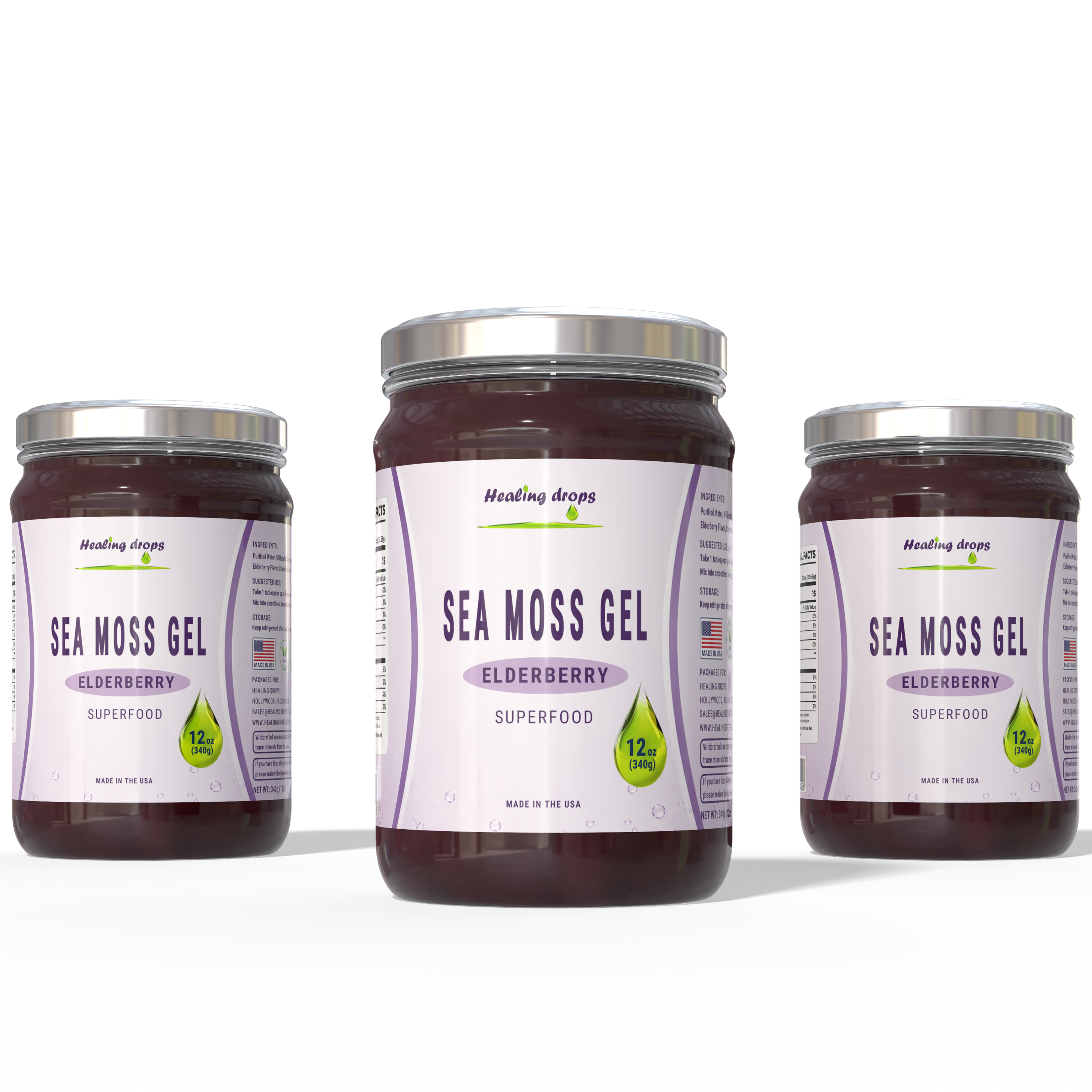 Healing Drops Sea Moss Gel - Elderberry | Premium Superfood Blend
