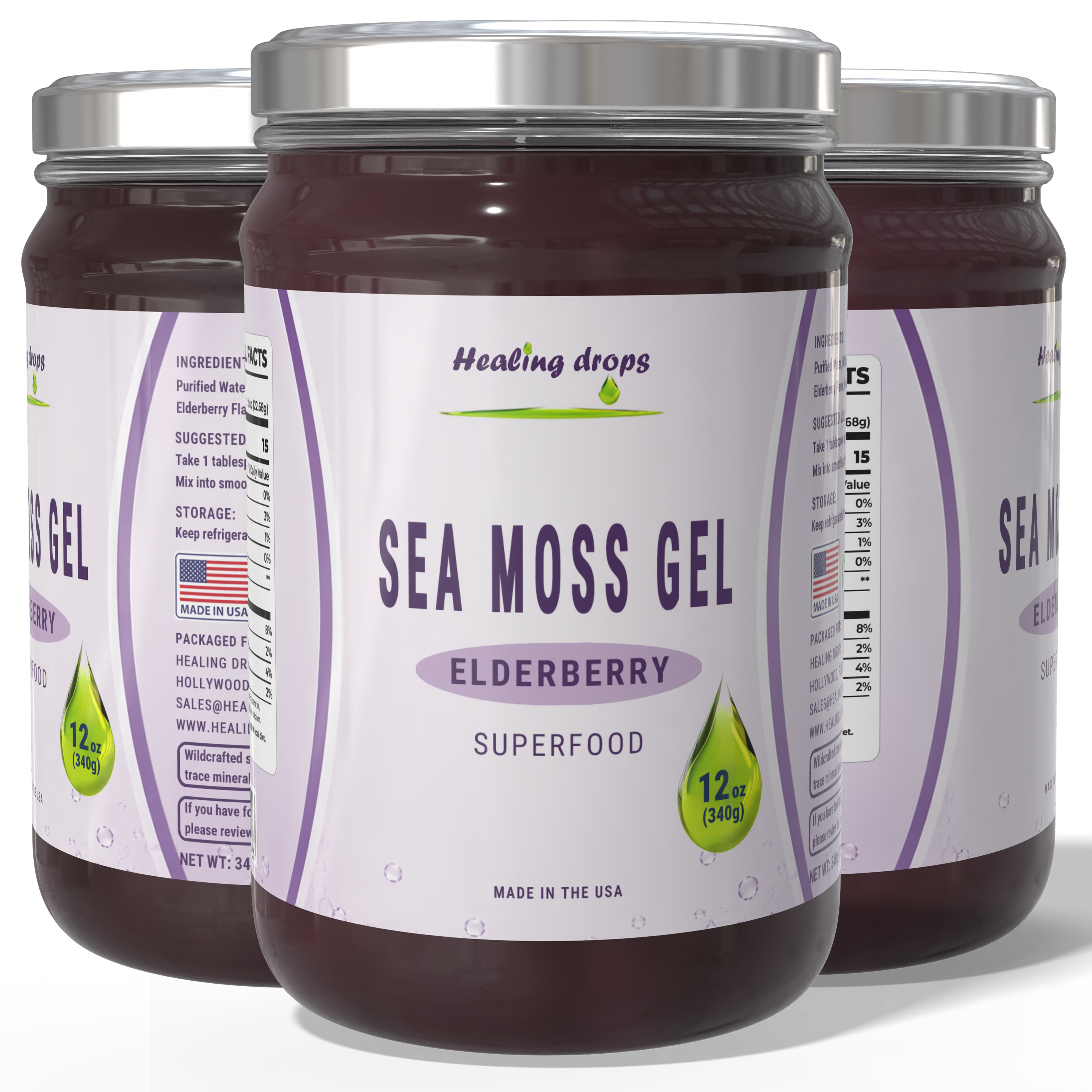 Healing Drops Sea Moss Gel - Elderberry | Premium Superfood Blend