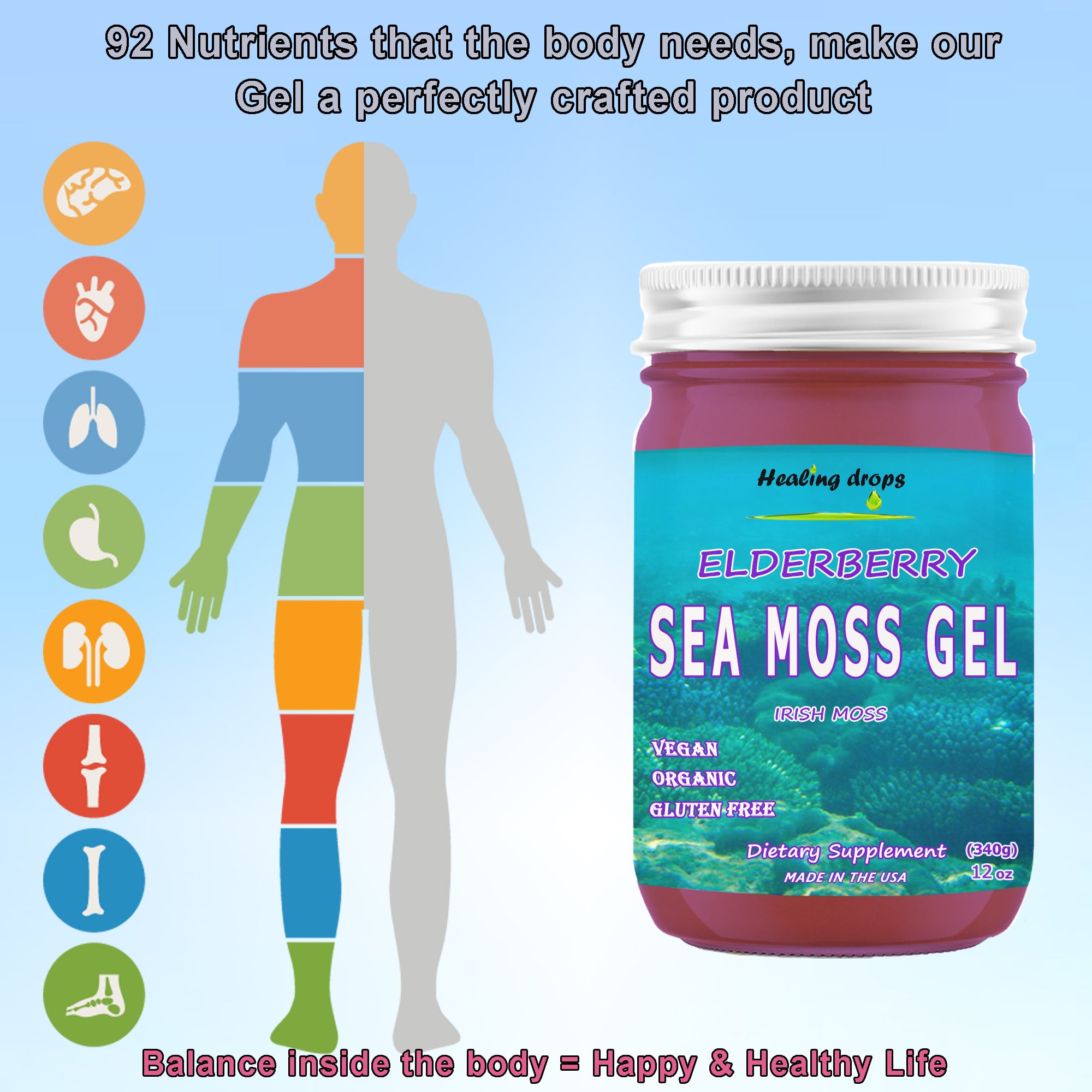 Sea Moss Elderberry Gel - Irish Sea Moss - Raw Organic Wildcrafted Sun-Dried Seamoss Elderberry Gel by Healing Drops