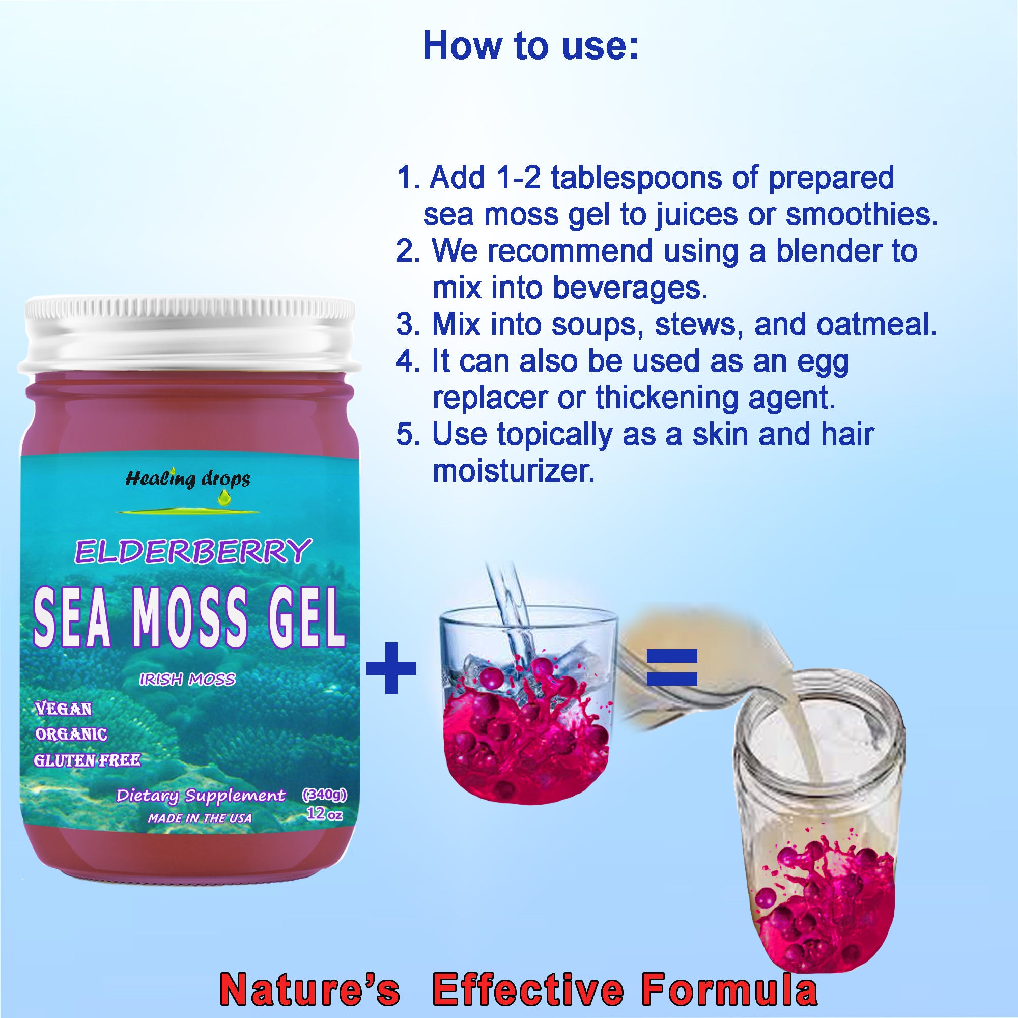 Sea Moss Elderberry Gel - Irish Sea Moss - Raw Organic Wildcrafted Sun-Dried Seamoss Elderberry Gel by Healing Drops